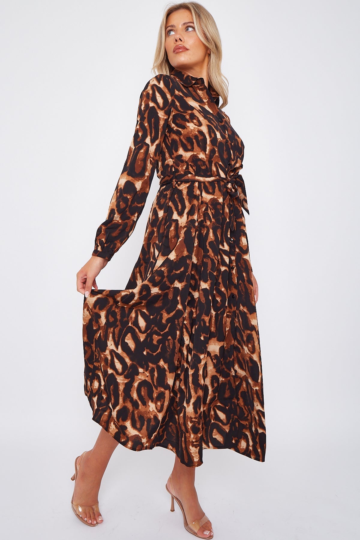 Animal Print Midi Shirt Dress