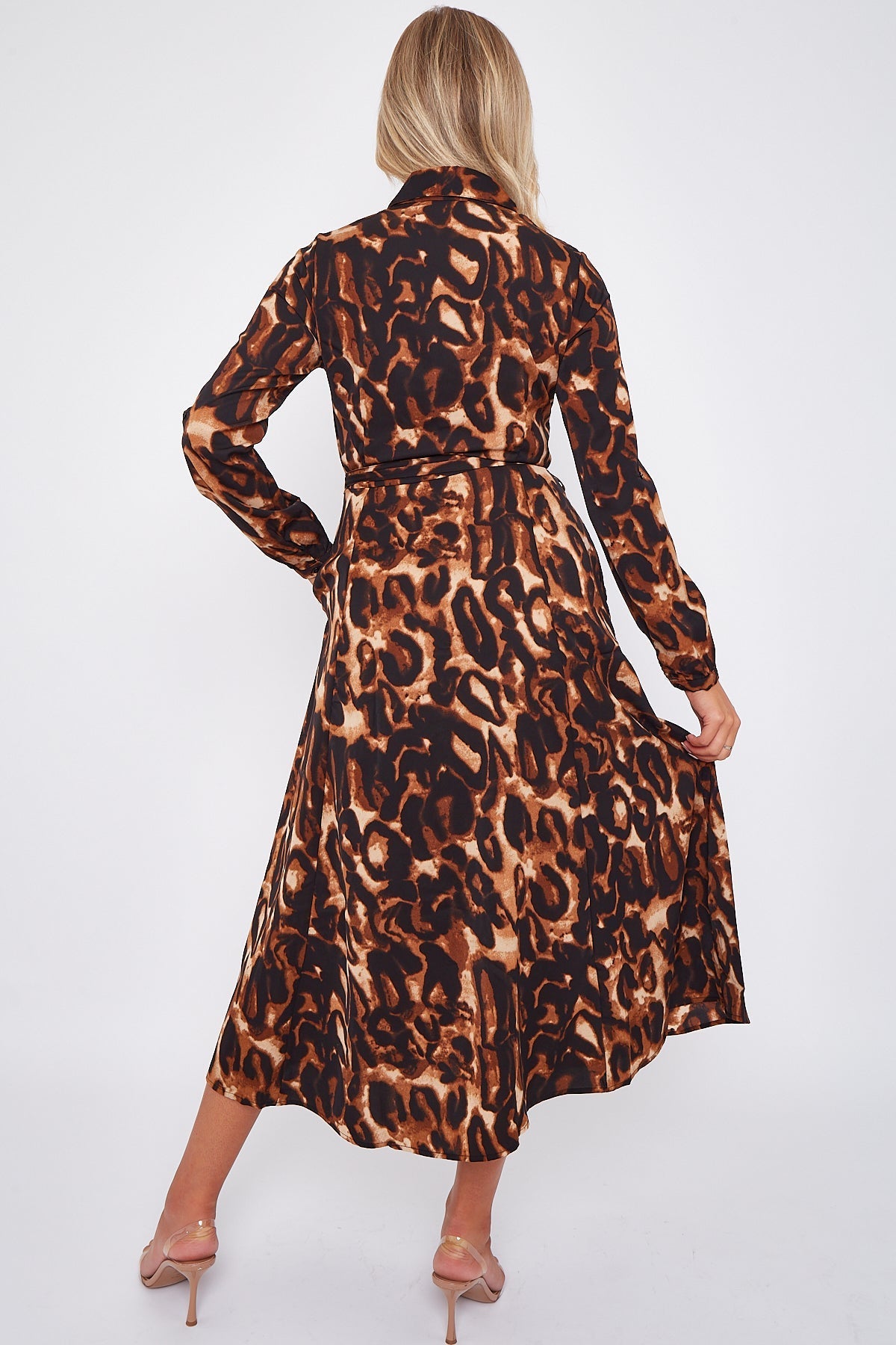Animal Print Midi Shirt Dress