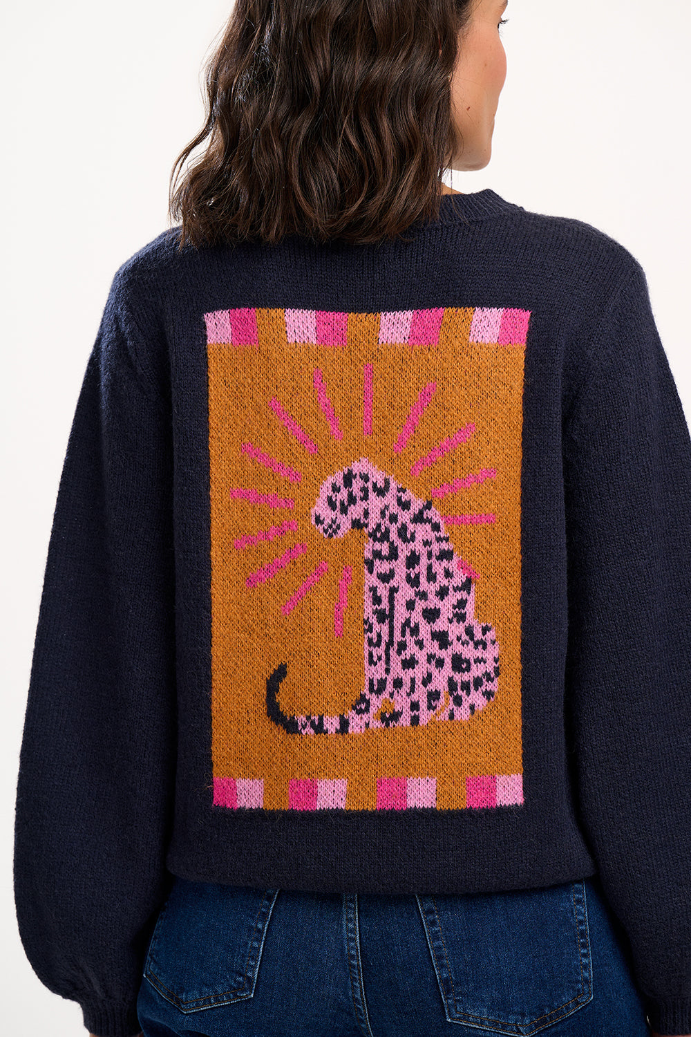 Sugarhill Brighton Essie Leopard Jumper in Navy