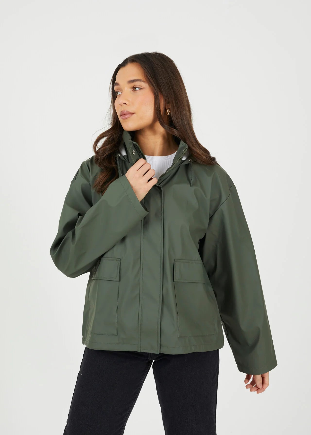 Rubberised Short Rain Mac in Khaki