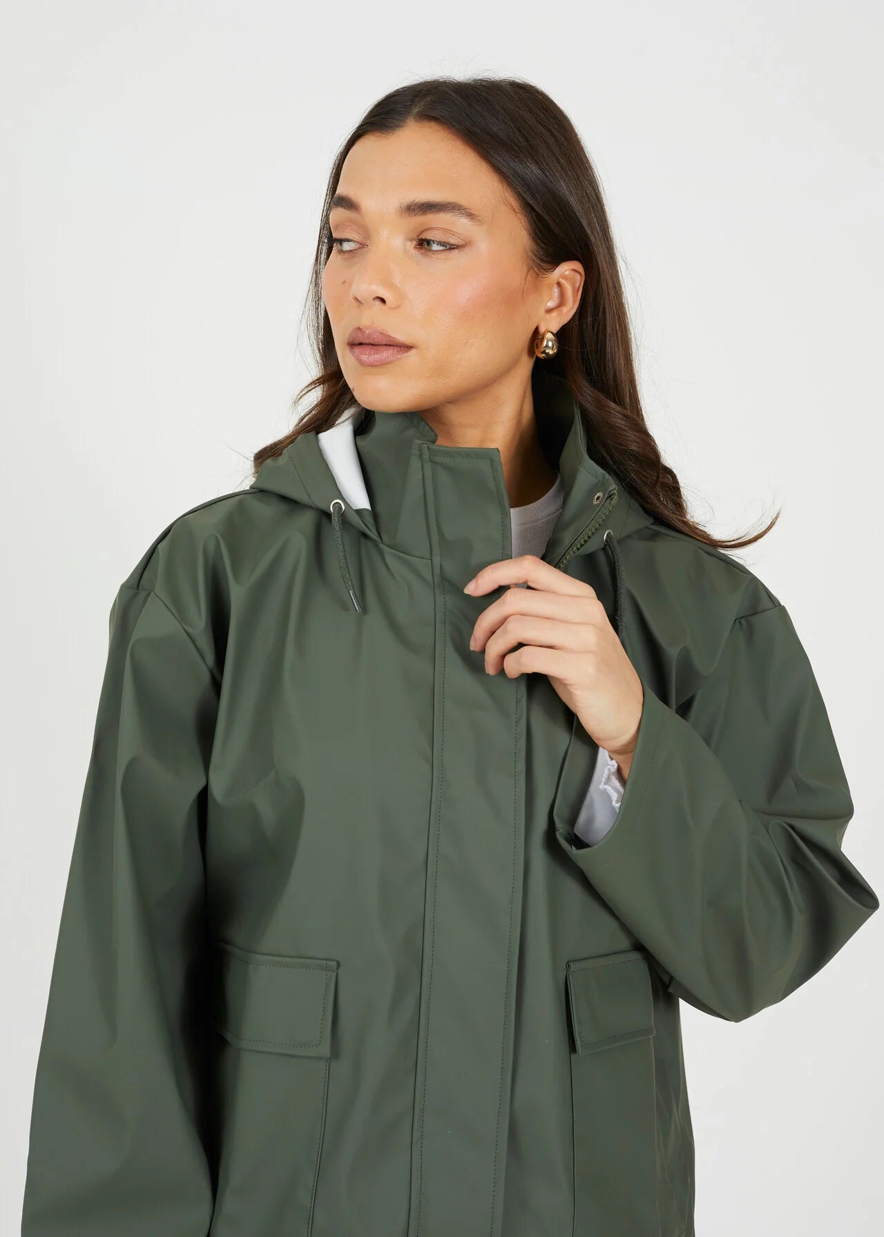 Rubberised Short Rain Mac in Khaki