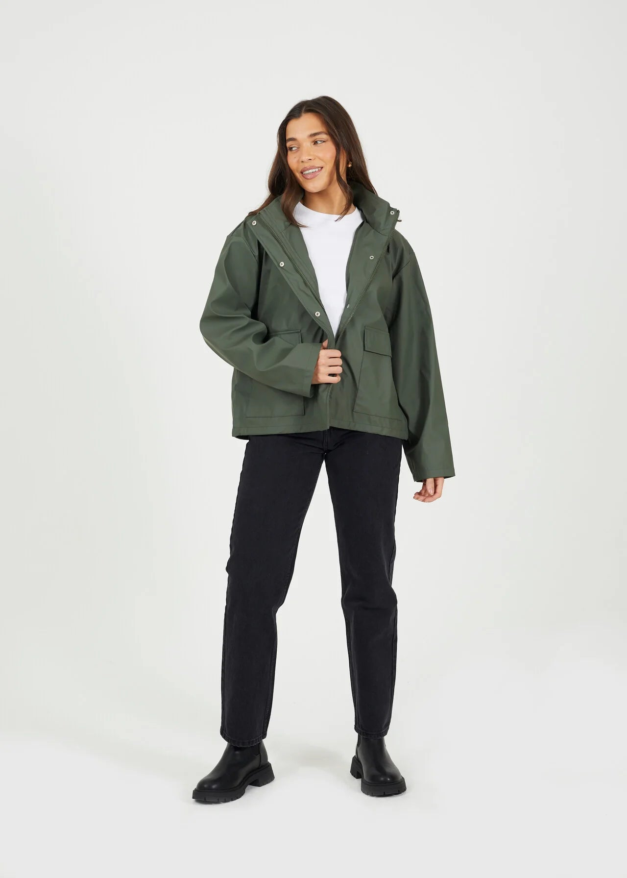 Rubberised Short Rain Mac in Khaki