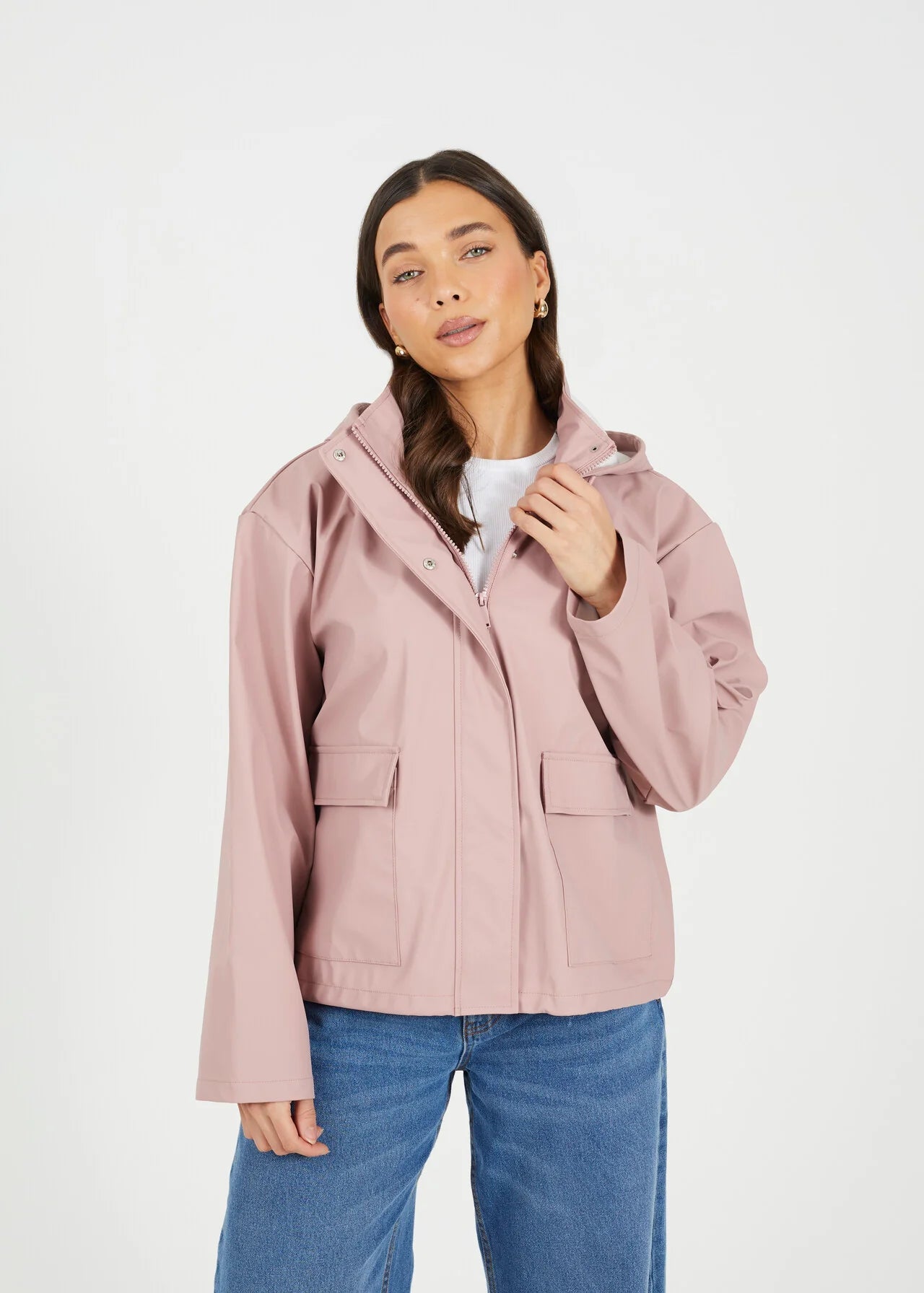 Rubberised Short Rain Mac in Pink