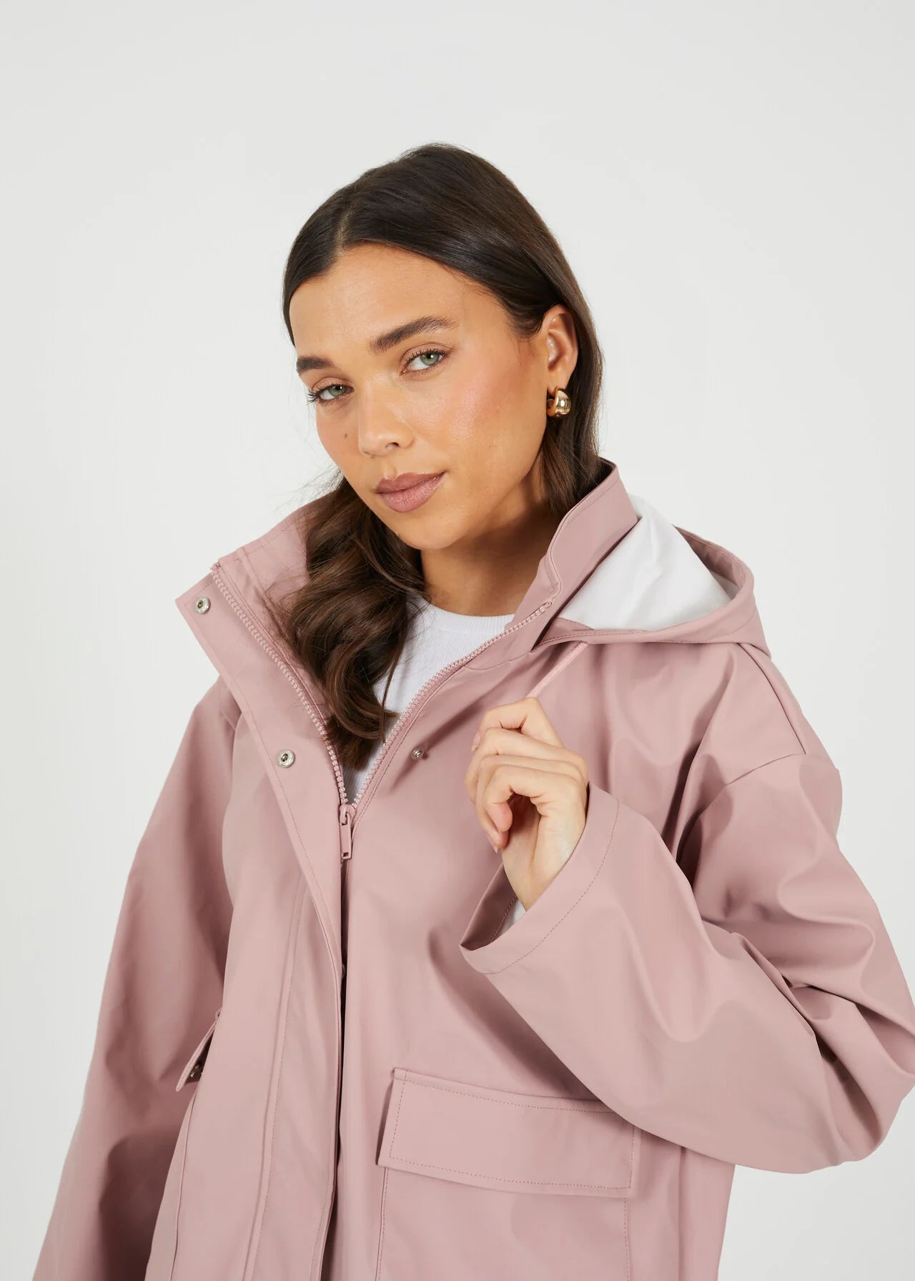 Rubberised Short Rain Mac in Pink