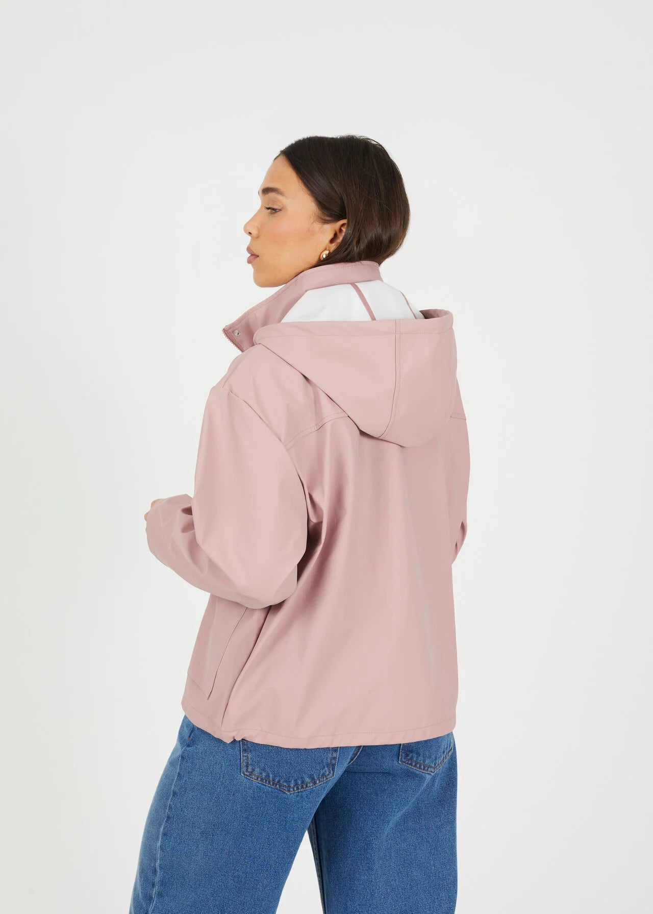 Rubberised Short Rain Mac in Pink