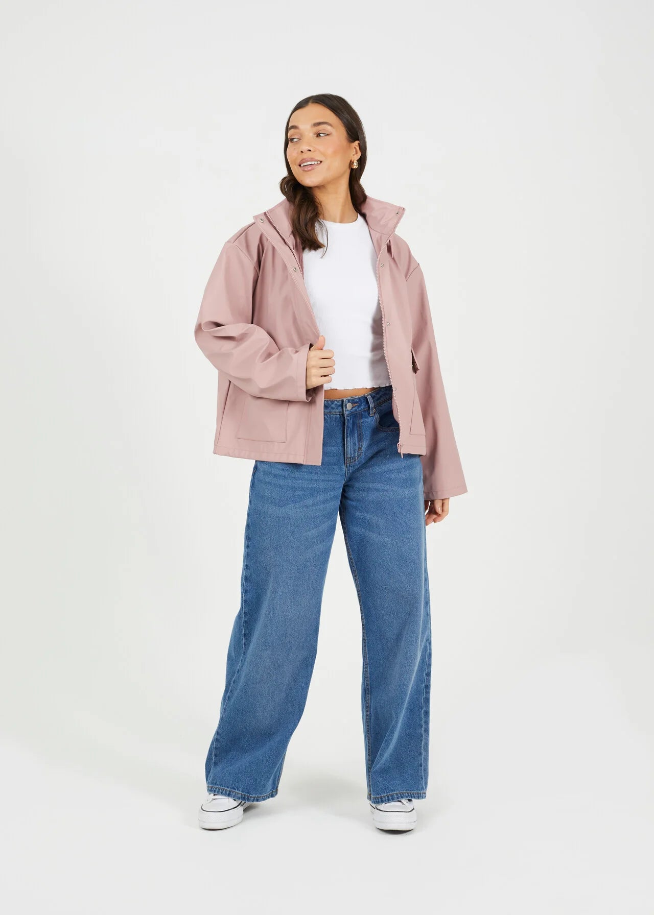 Rubberised Short Rain Mac in Pink