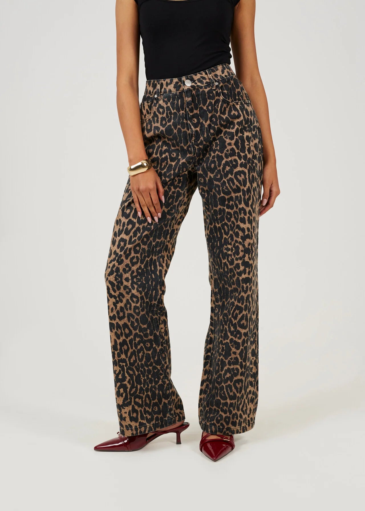 Animal Print Wide Leg Jeans