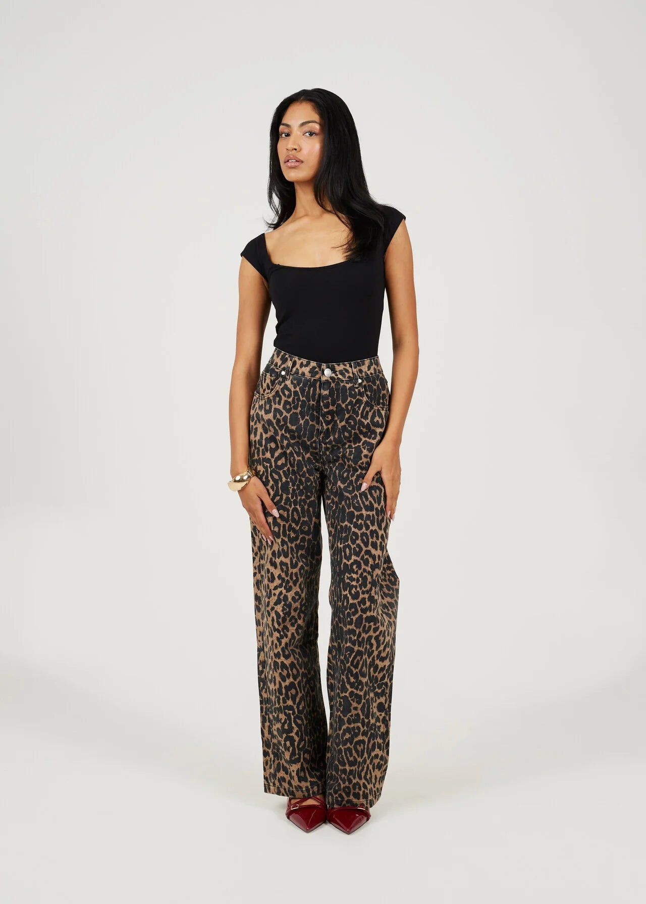 Animal Print Wide Leg Jeans