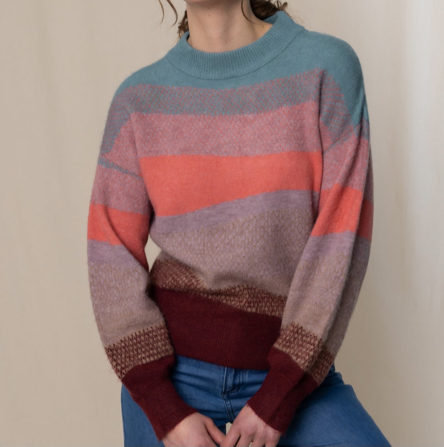 Lily & Me Art Colour Block Jumper in Mulberry
