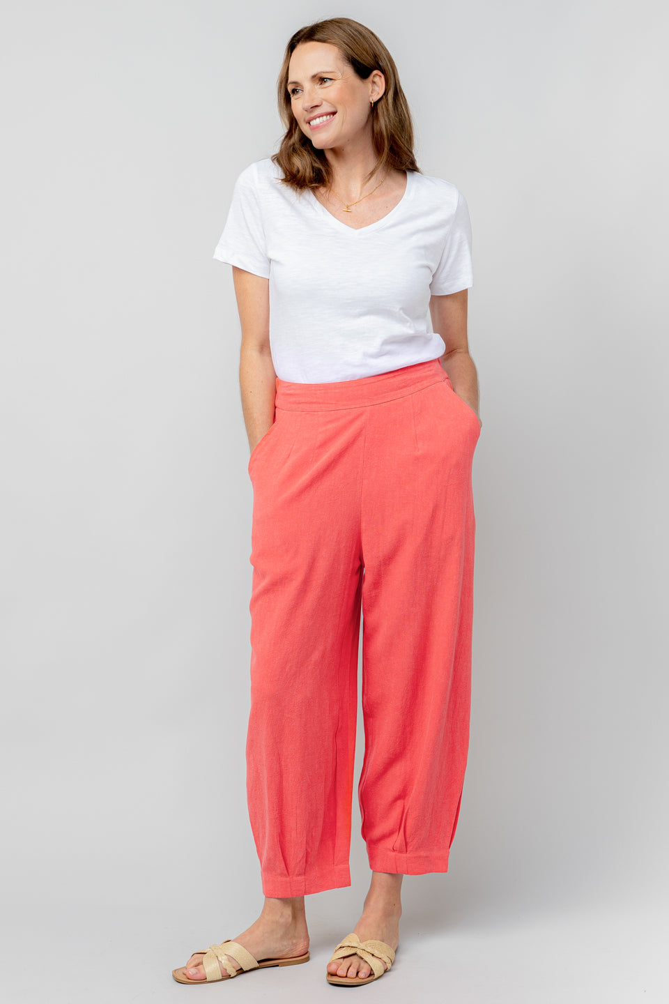 Lily & Me Sail Linen Trousers in Coral