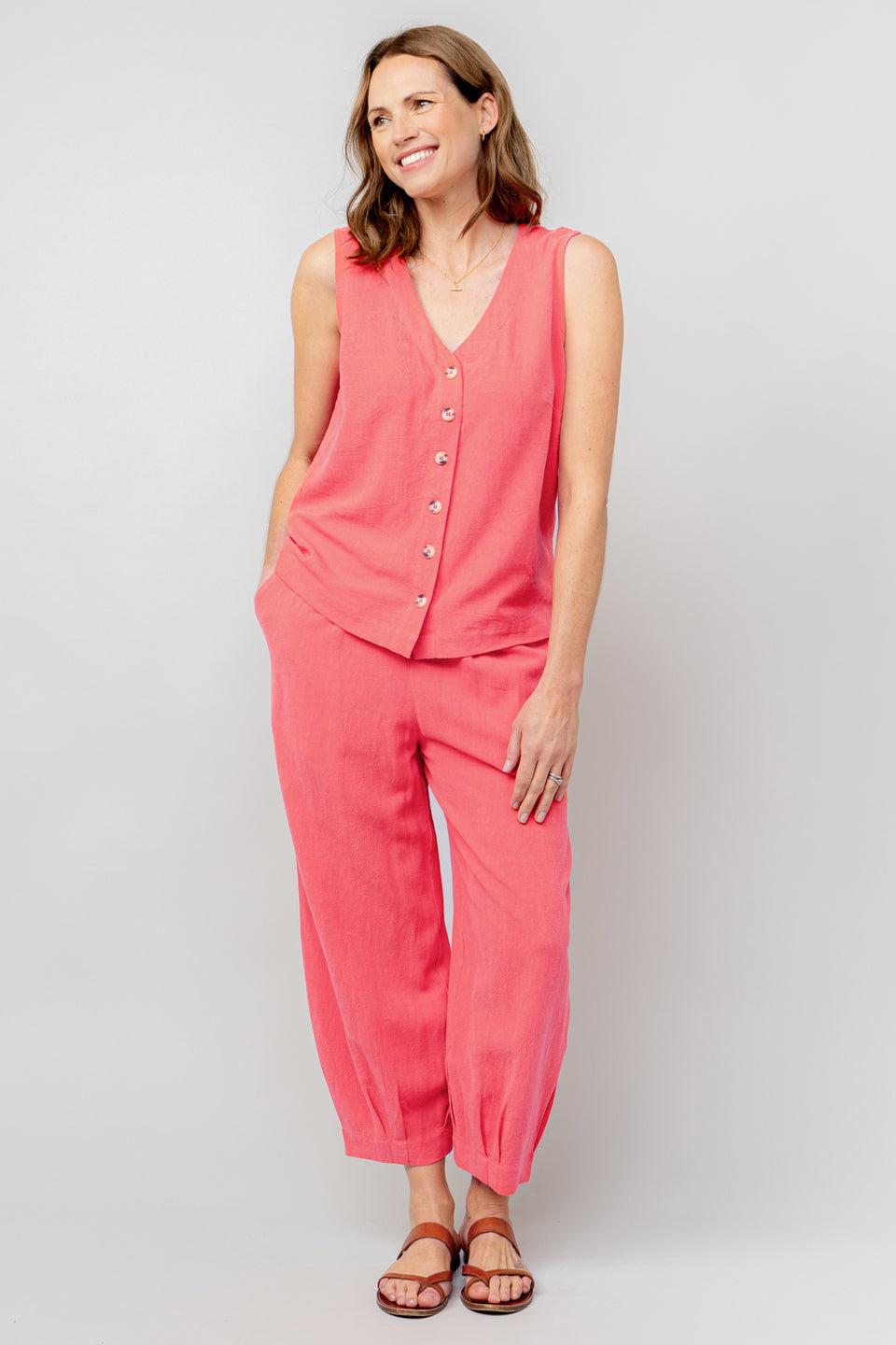 Lily & Me Sail Linen Trousers in Coral