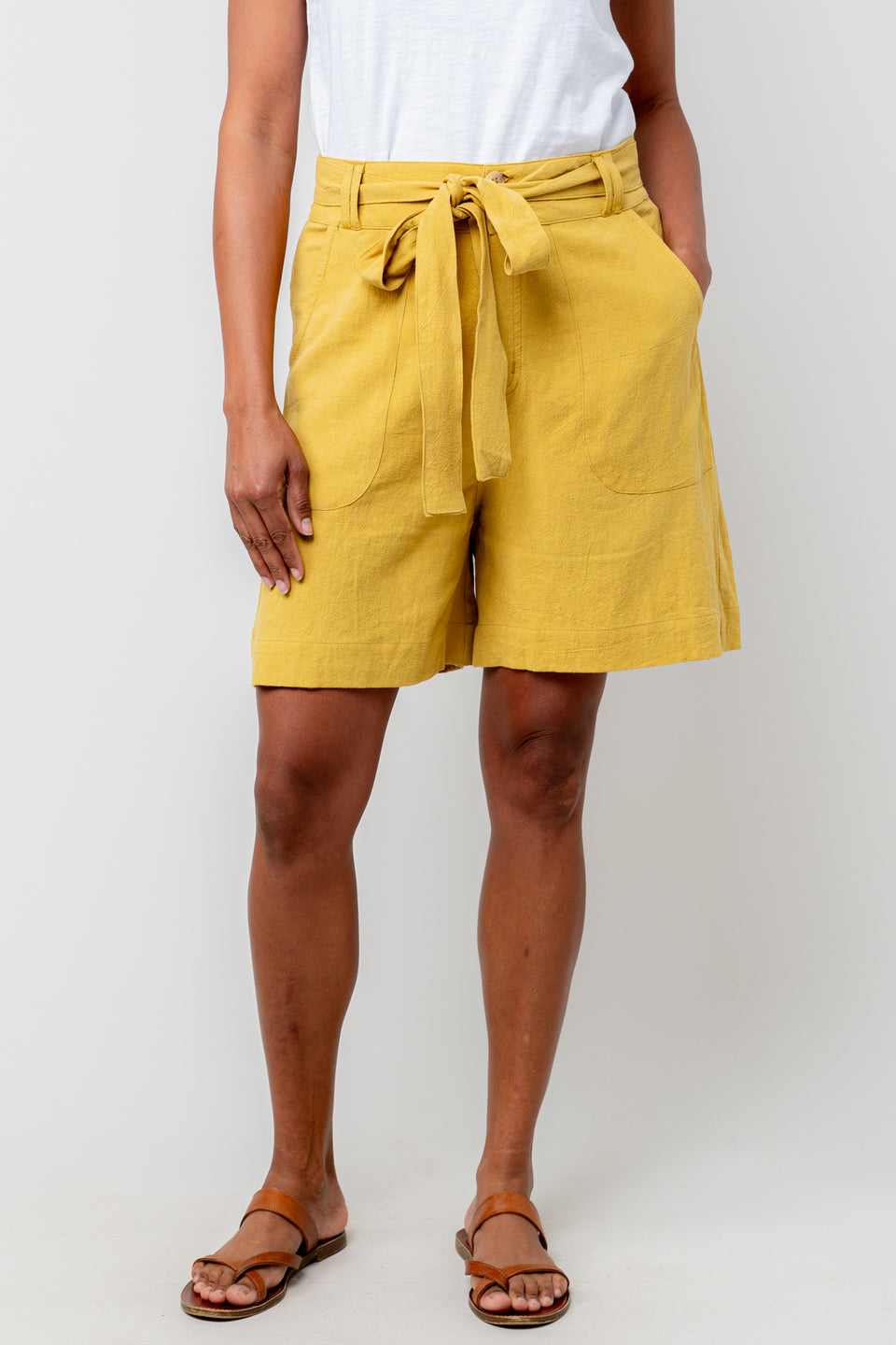 Lily & Me Naomi Linen Shorts in Ochre