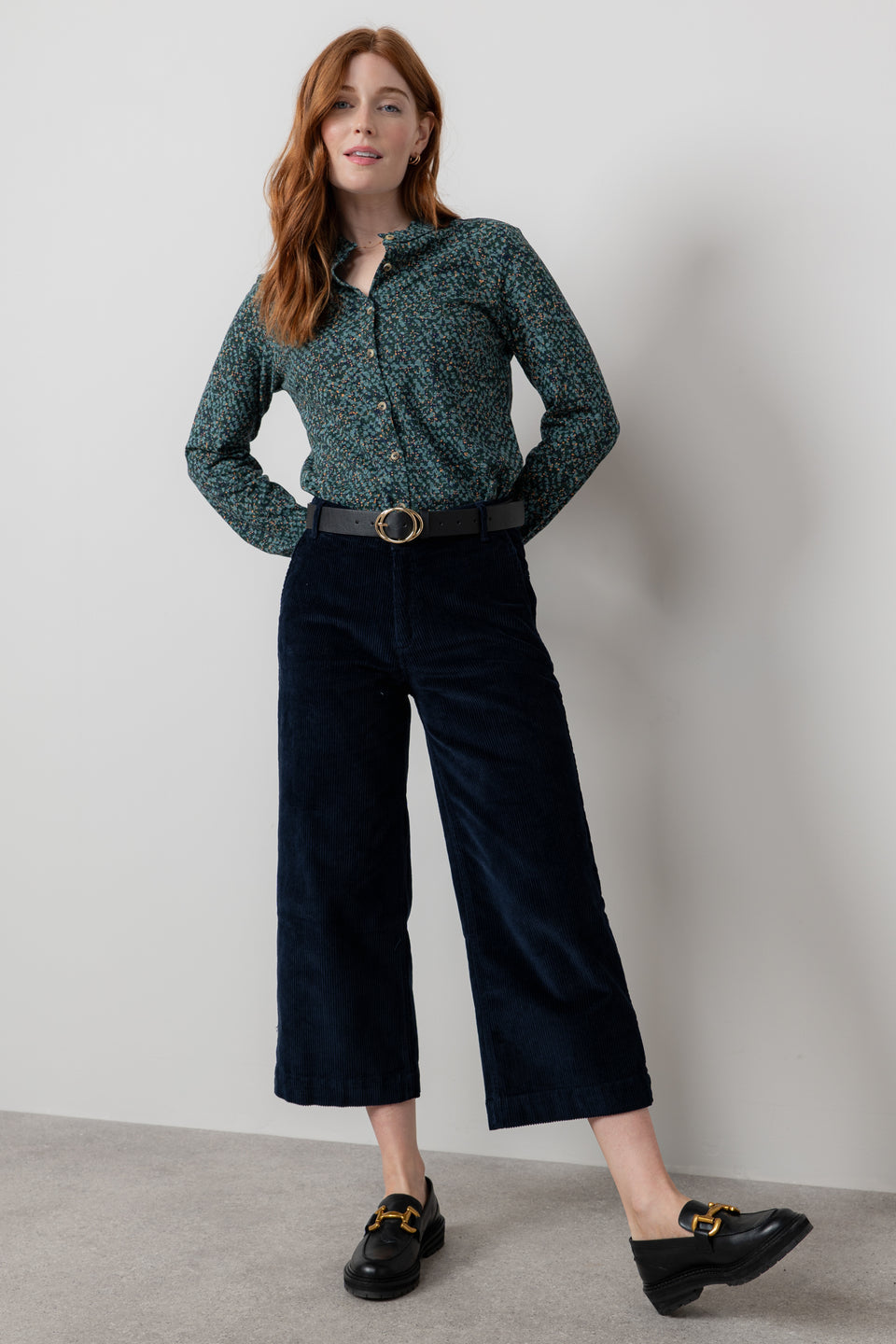 Lily & Me Isla Jumbo Cord Cropped Trousers Navy