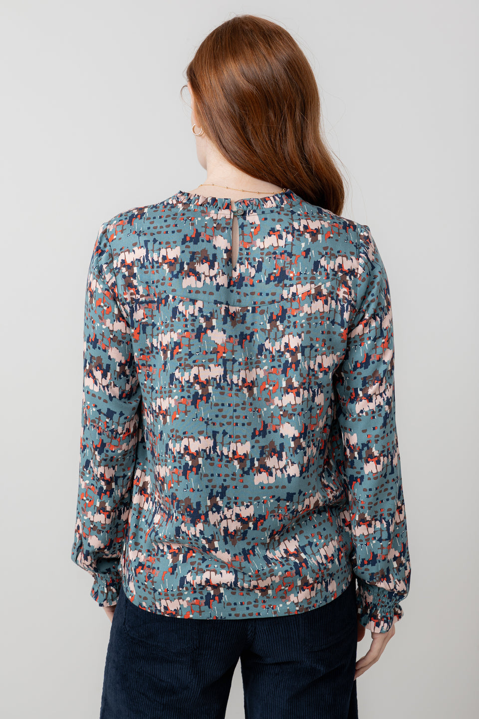 Lily & Me Fiona Gathered Neck Blouse Clover Sea Mist