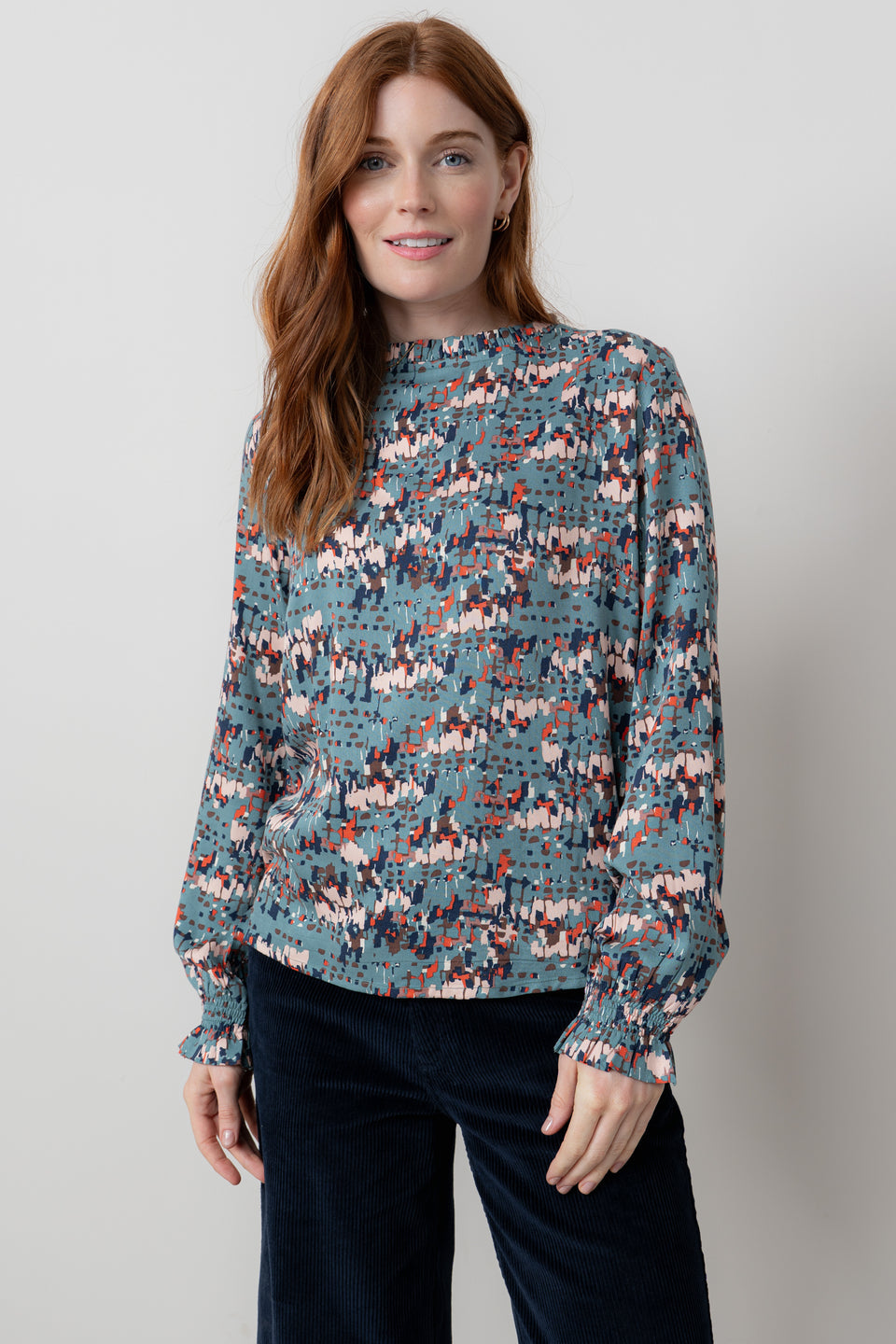 Lily & Me Fiona Gathered Neck Blouse Clover Sea Mist