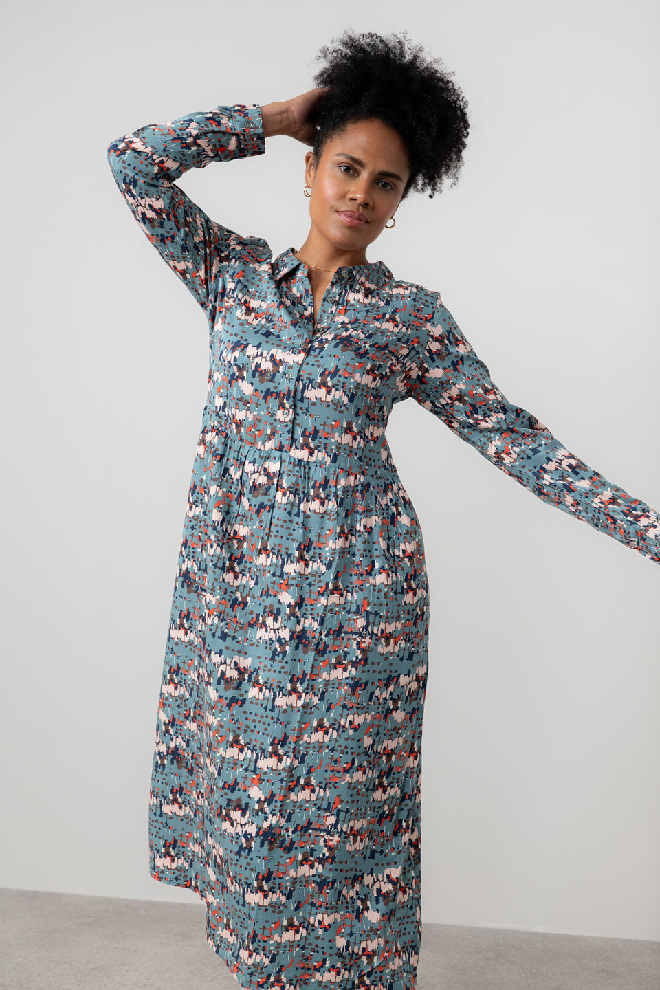 Lily & Me Seasons Geometric Clover Midi Shirt Dress Sea Mist