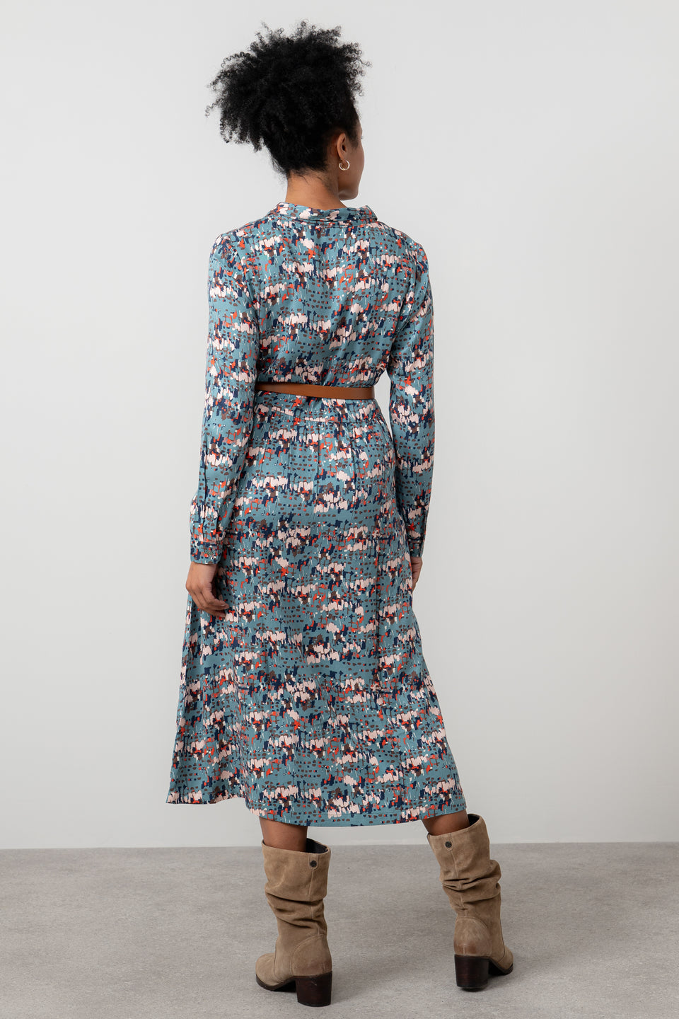 Lily & Me Seasons Geometric Clover Midi Shirt Dress Sea Mist