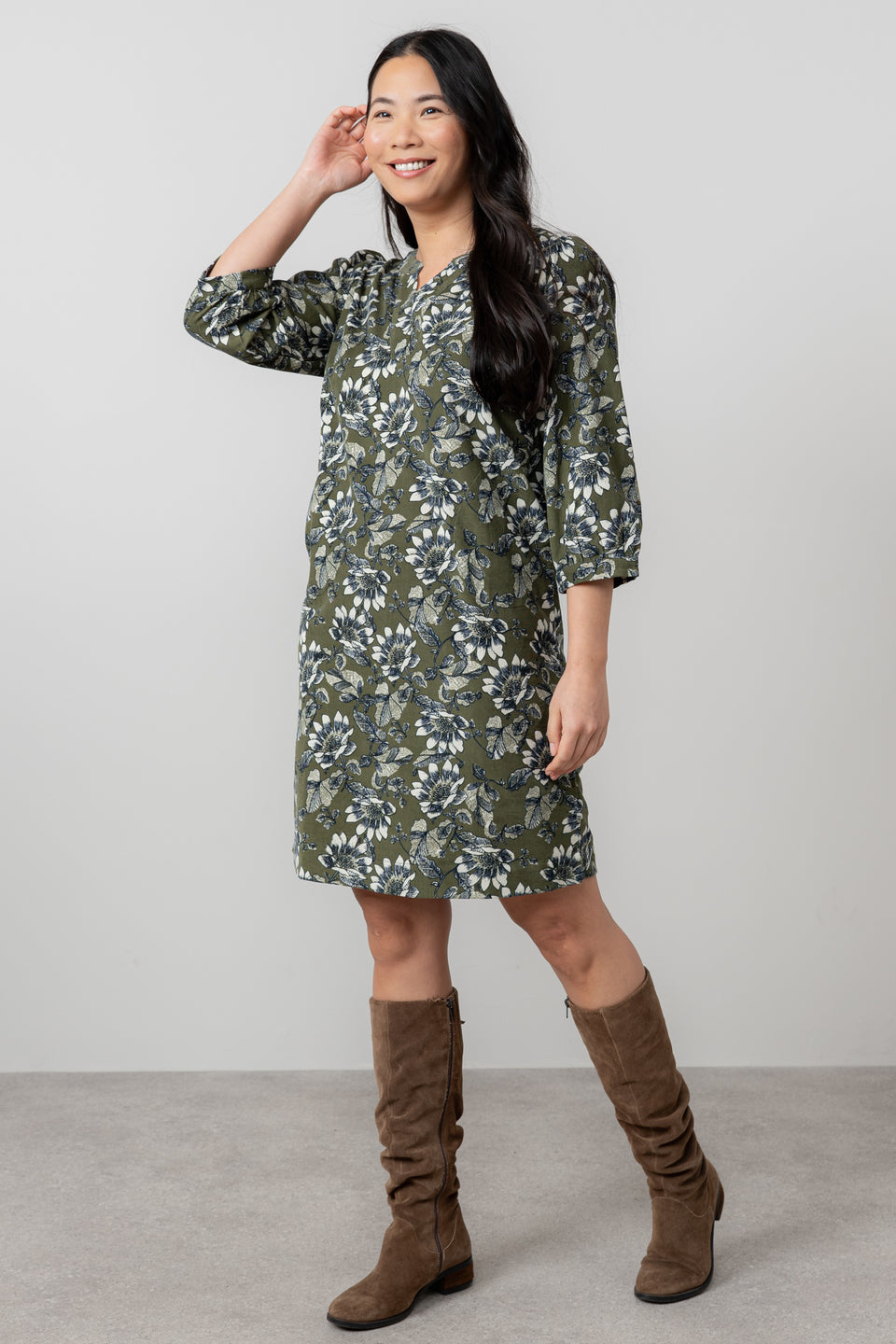 Lily & Me Harvest Cotton Pincord Shift Dress Moss