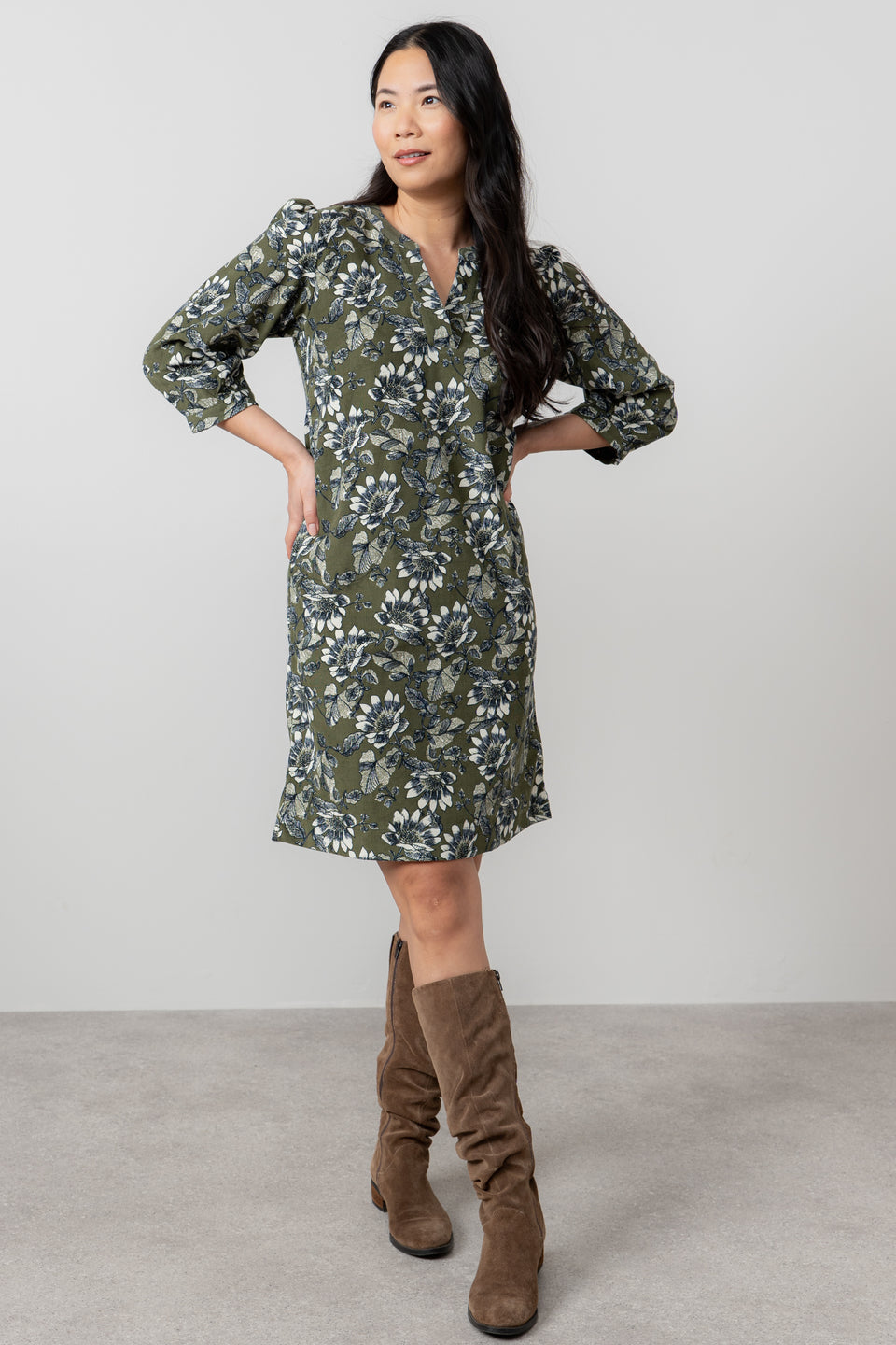 Lily & Me Harvest Cotton Pincord Shift Dress Moss