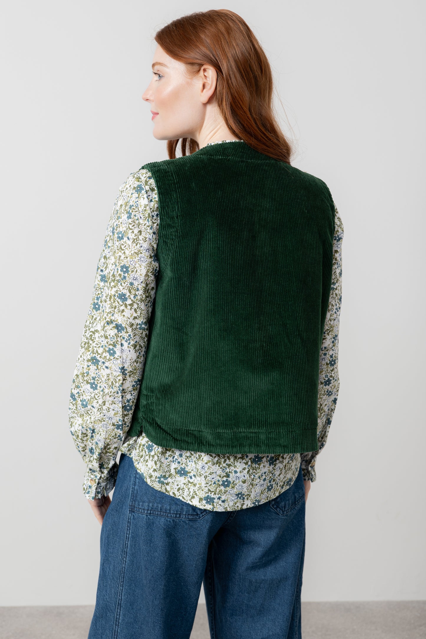 Lily & Me Dusk Jumbo Cord Gilet Pine Green
