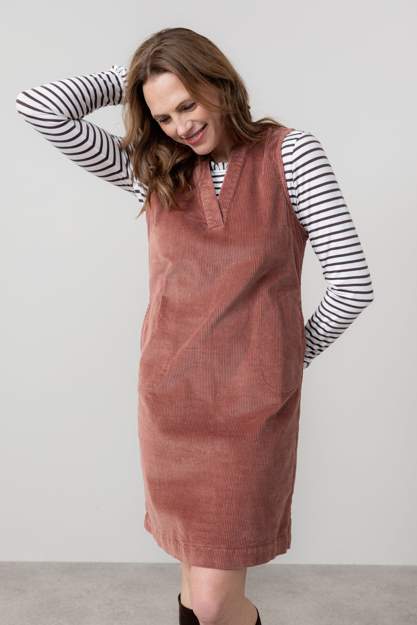 Lily & Me Belle Jumbo Cord Dress Antique Rose