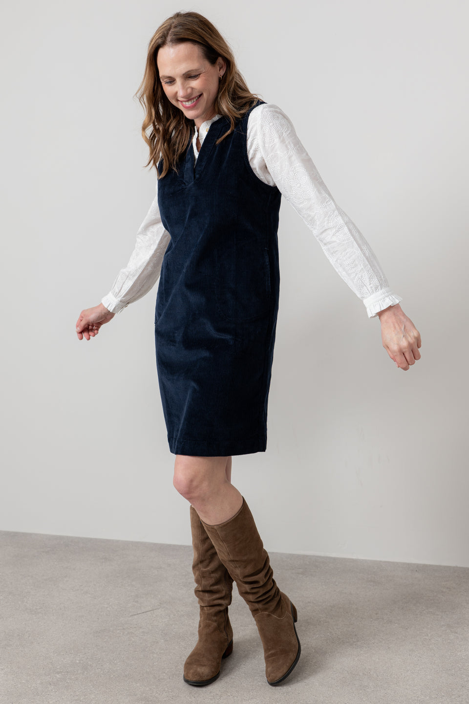 Lily & Me Belle Jumbo Cord Dress Navy