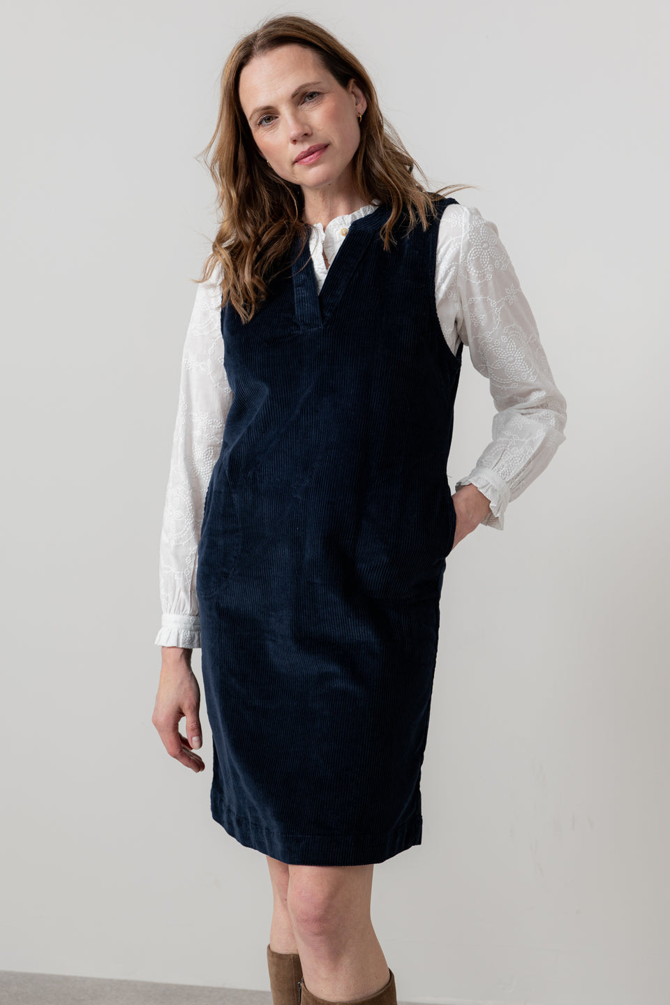 Lily & Me Belle Jumbo Cord Dress Navy