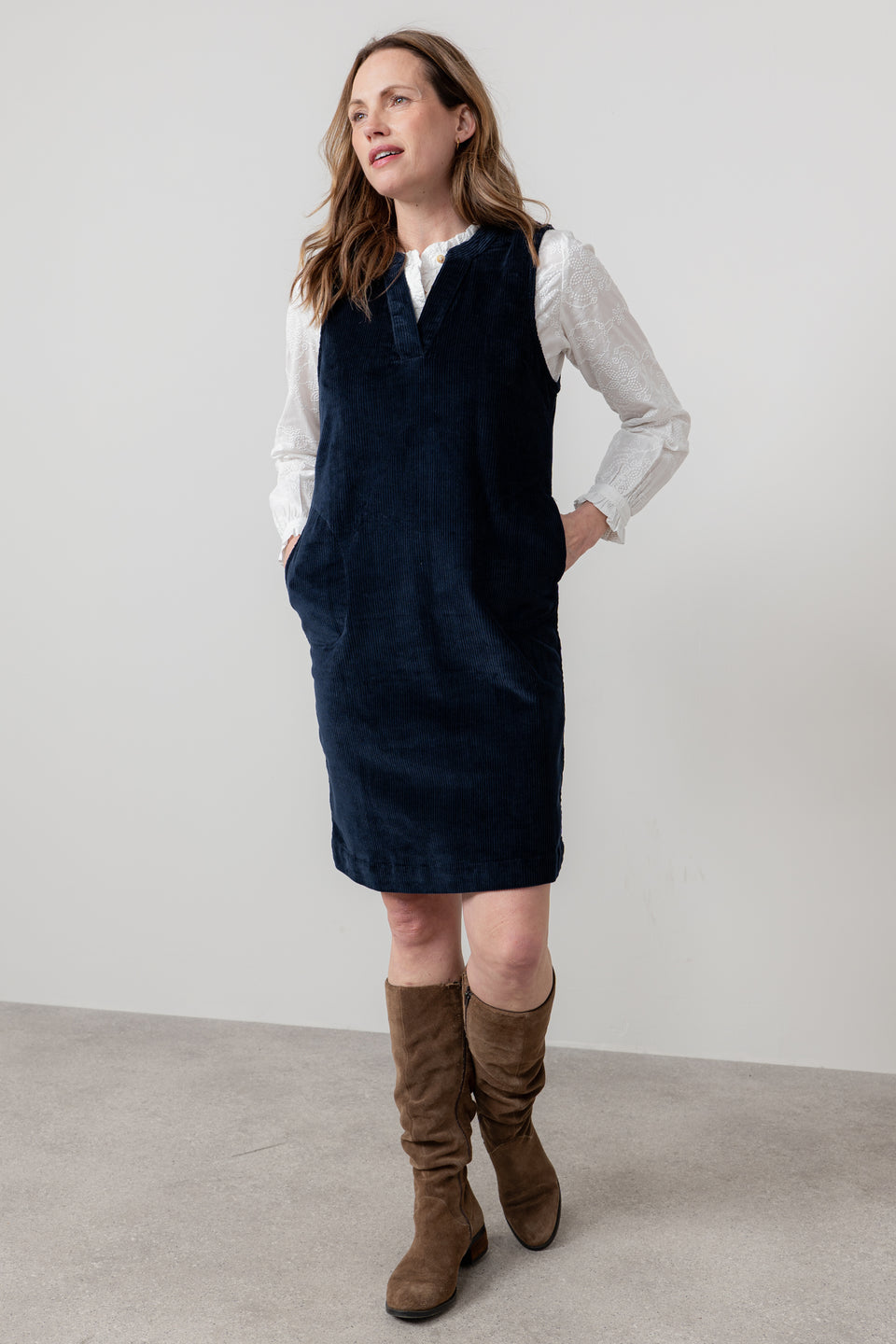 Lily & Me Belle Jumbo Cord Dress Navy