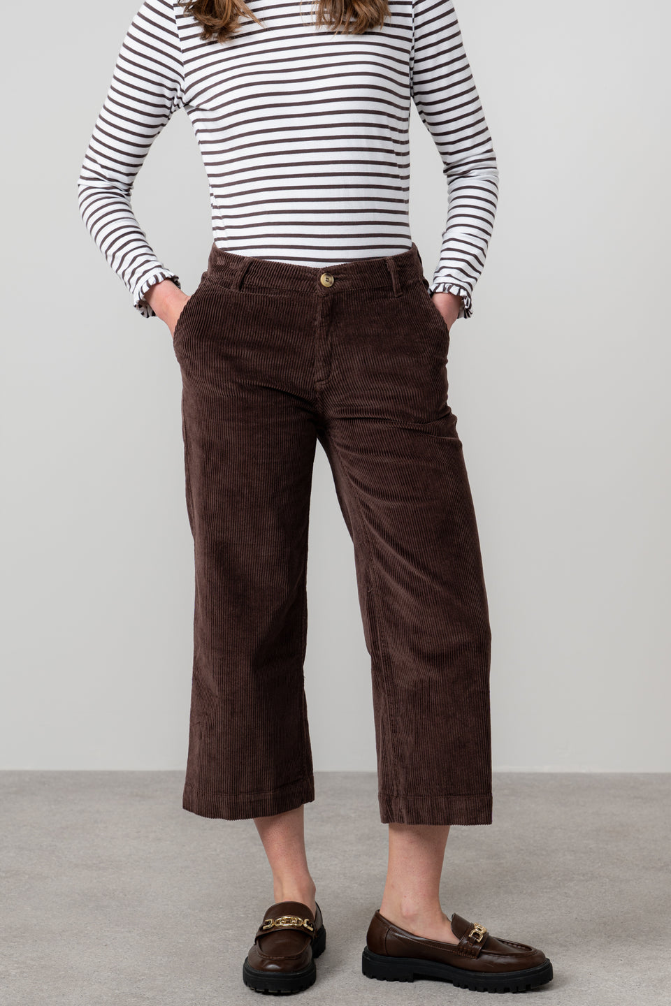 Lily & Me Isla Jumbo Cord Cropped Trousers Chocolate