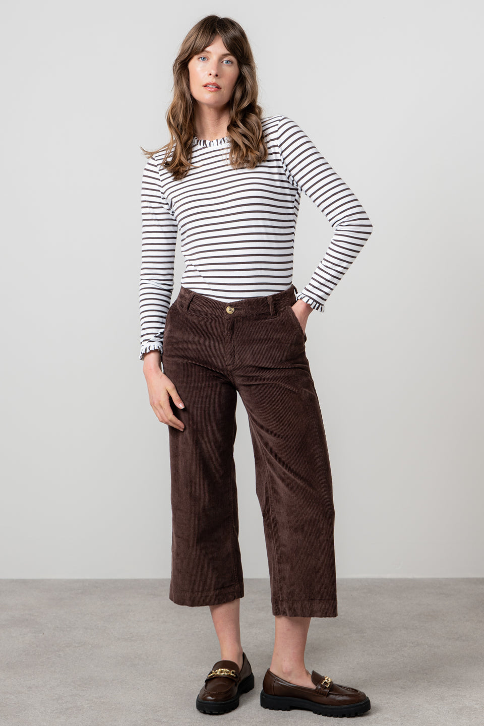 Lily & Me Isla Jumbo Cord Cropped Trousers Chocolate