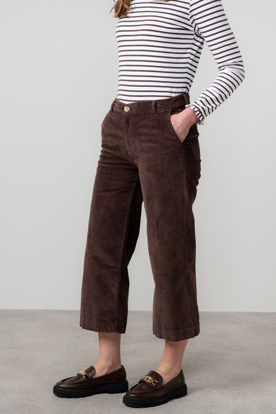 Lily & Me Isla Jumbo Cord Cropped Trousers Chocolate