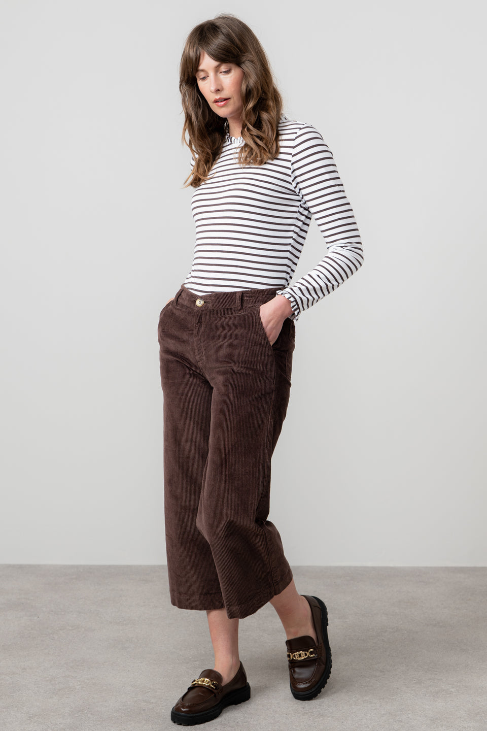 Lily & Me Isla Jumbo Cord Cropped Trousers Chocolate