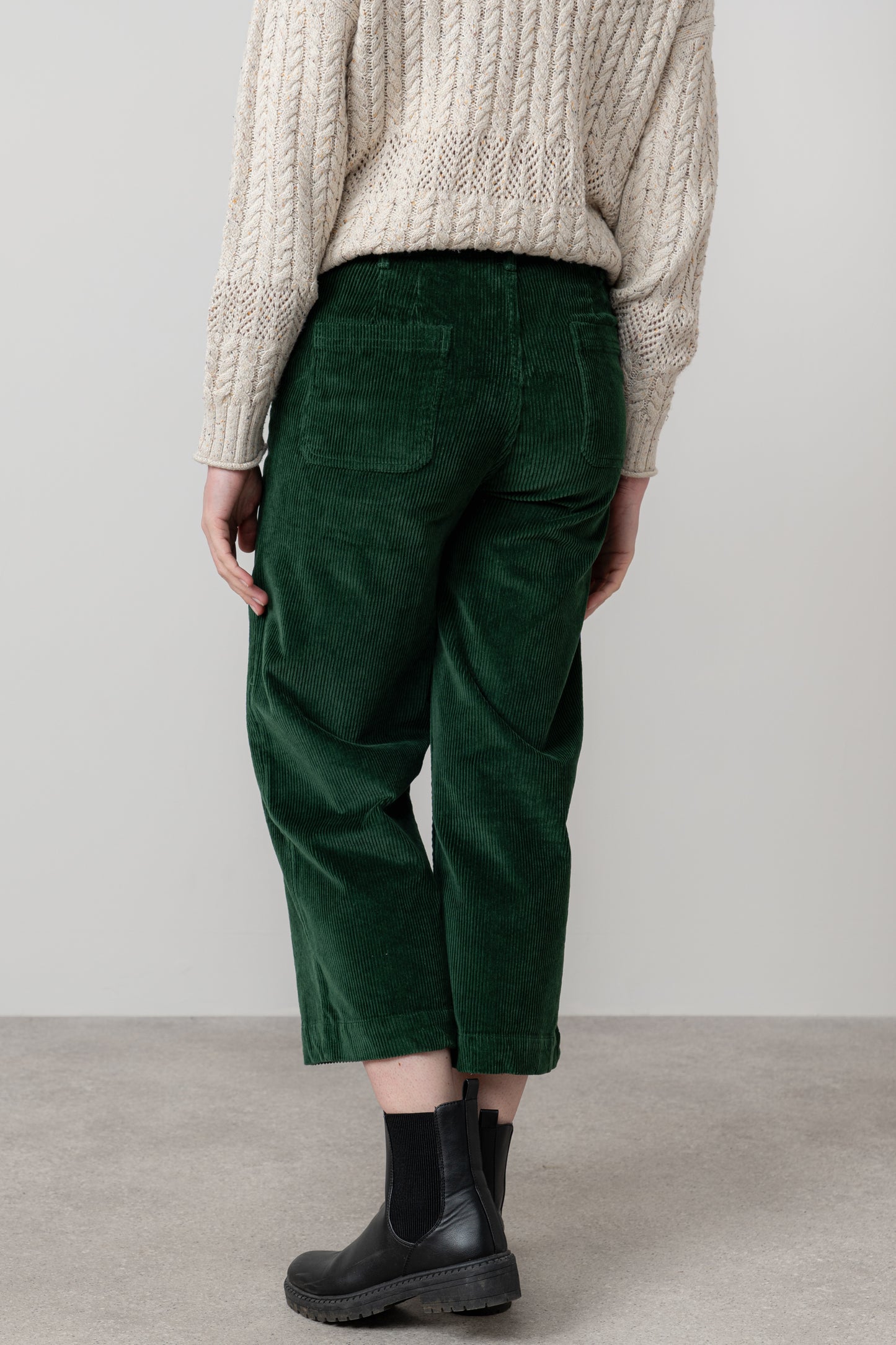 Lily & Me Isla Jumbo Cord Cropped Trousers Pine Green