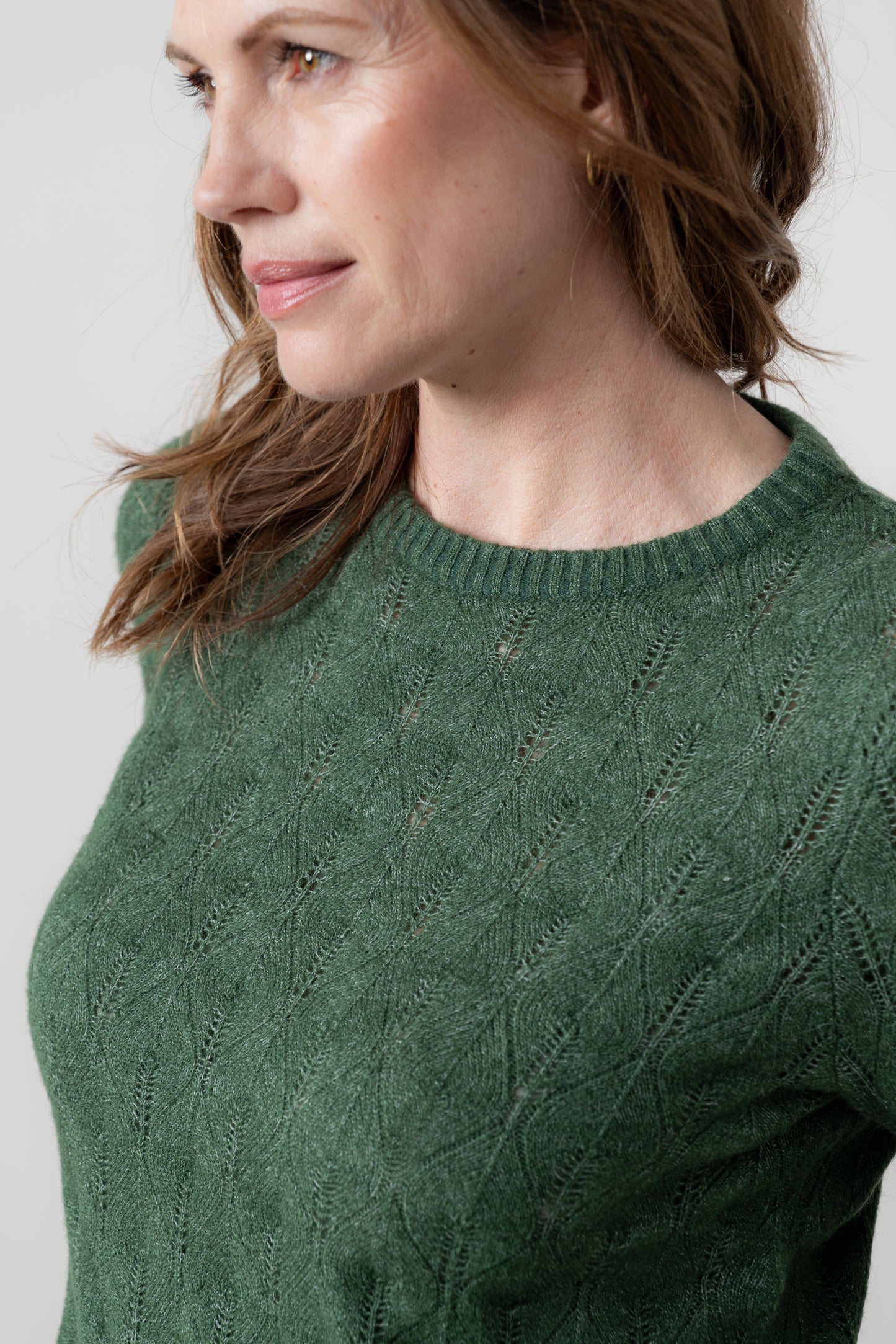 Lily & Me Haresfield Pointelle Knit Jumper Pine Green