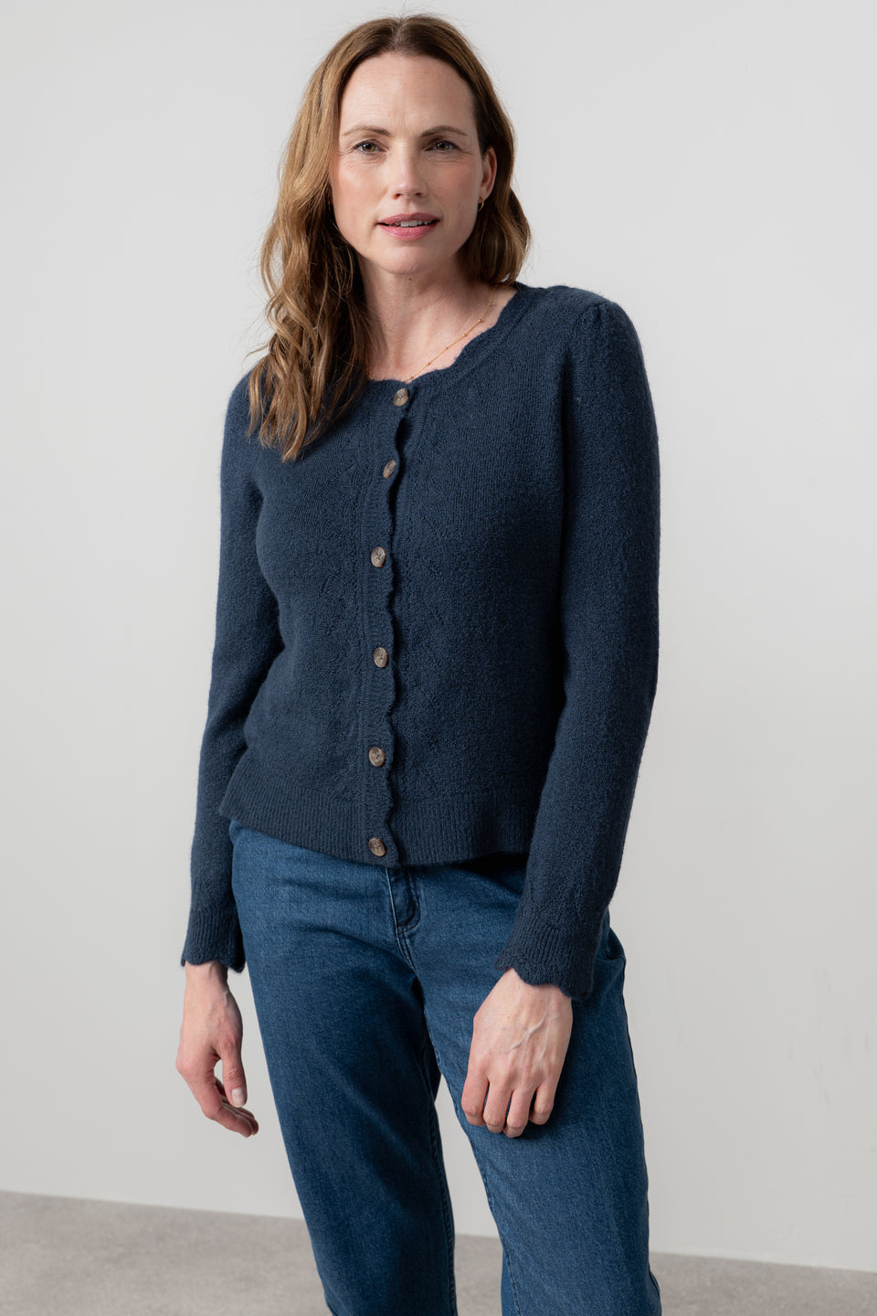 Lily & Me Layla Pointelle Knit Cardigan Navy