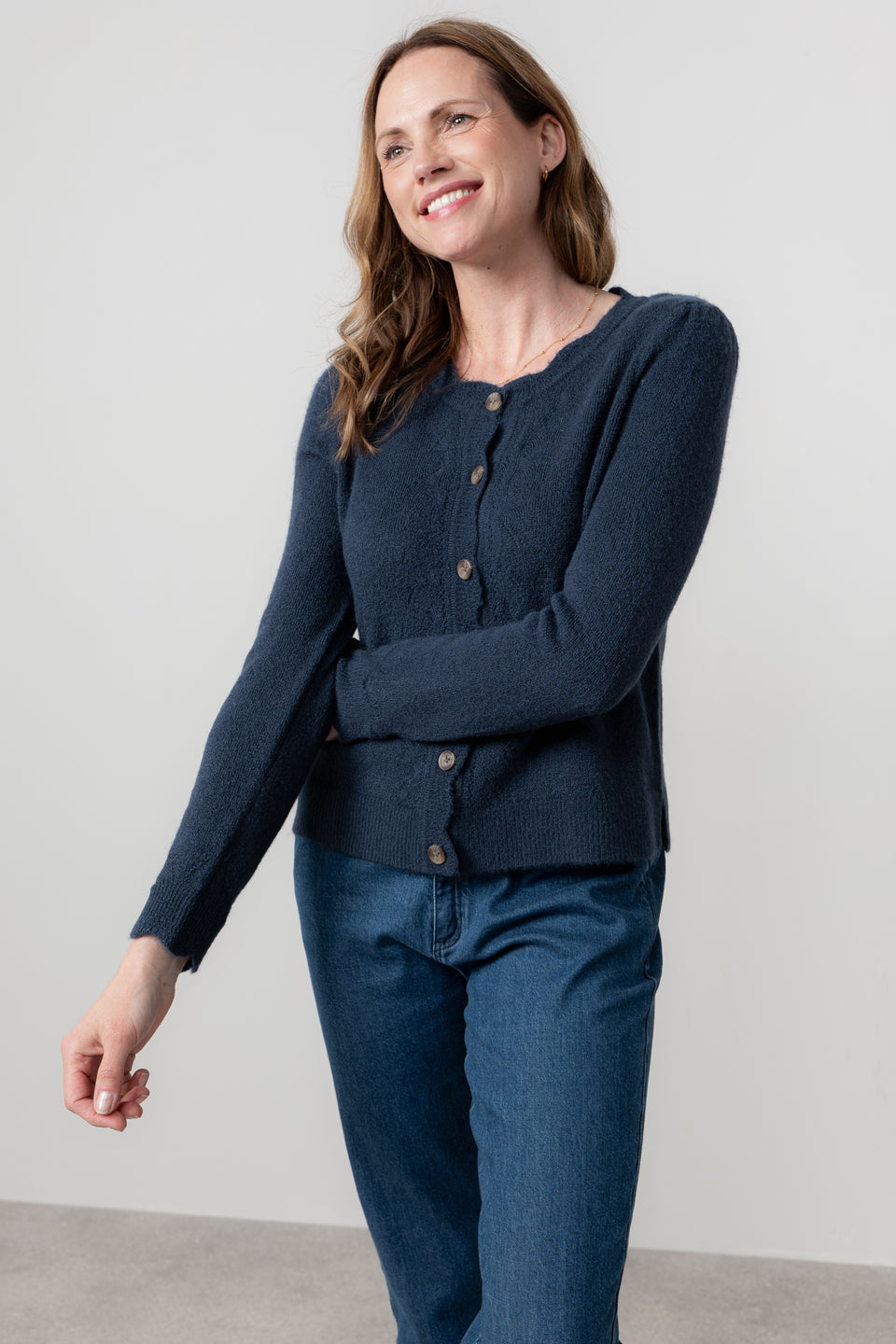 Lily & Me Layla Pointelle Knit Cardigan Navy