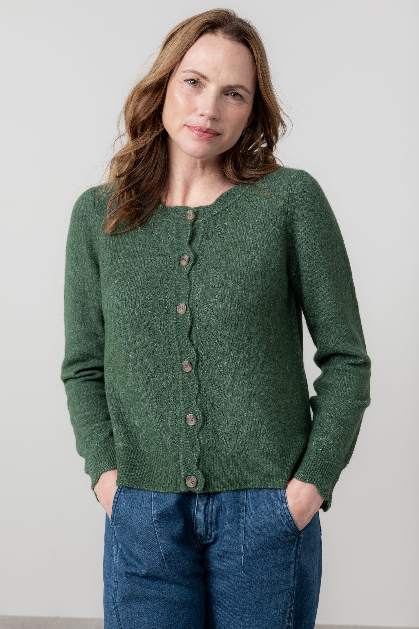 Lily & Me Layla Pointelle Knit Cardigan Pine Green