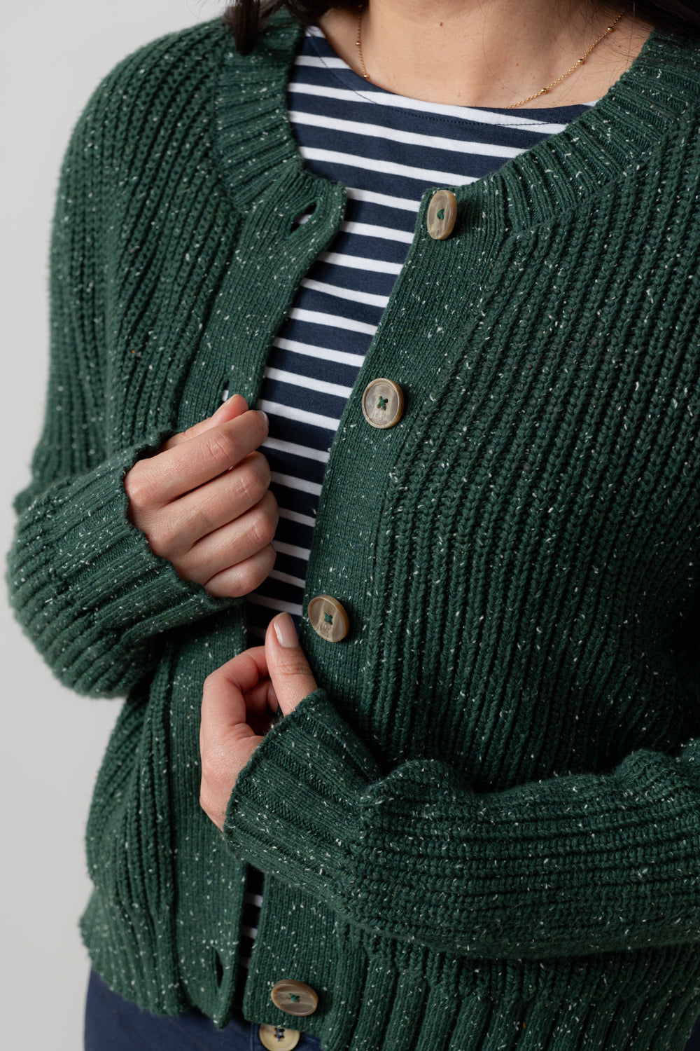 Lily & Me June Fleck Knit Rib Cardigan Pine Green