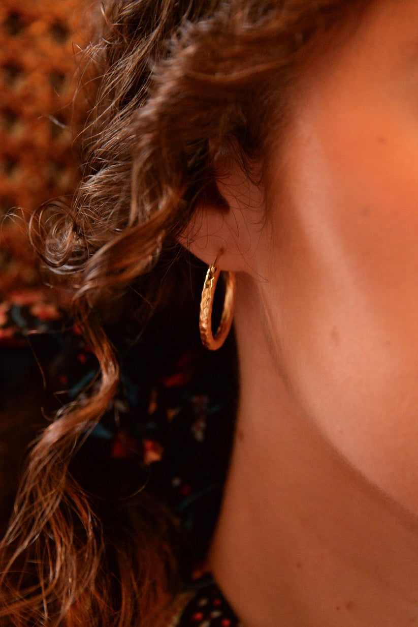 My Doris Gold Medium Hammered Hoop Earrings