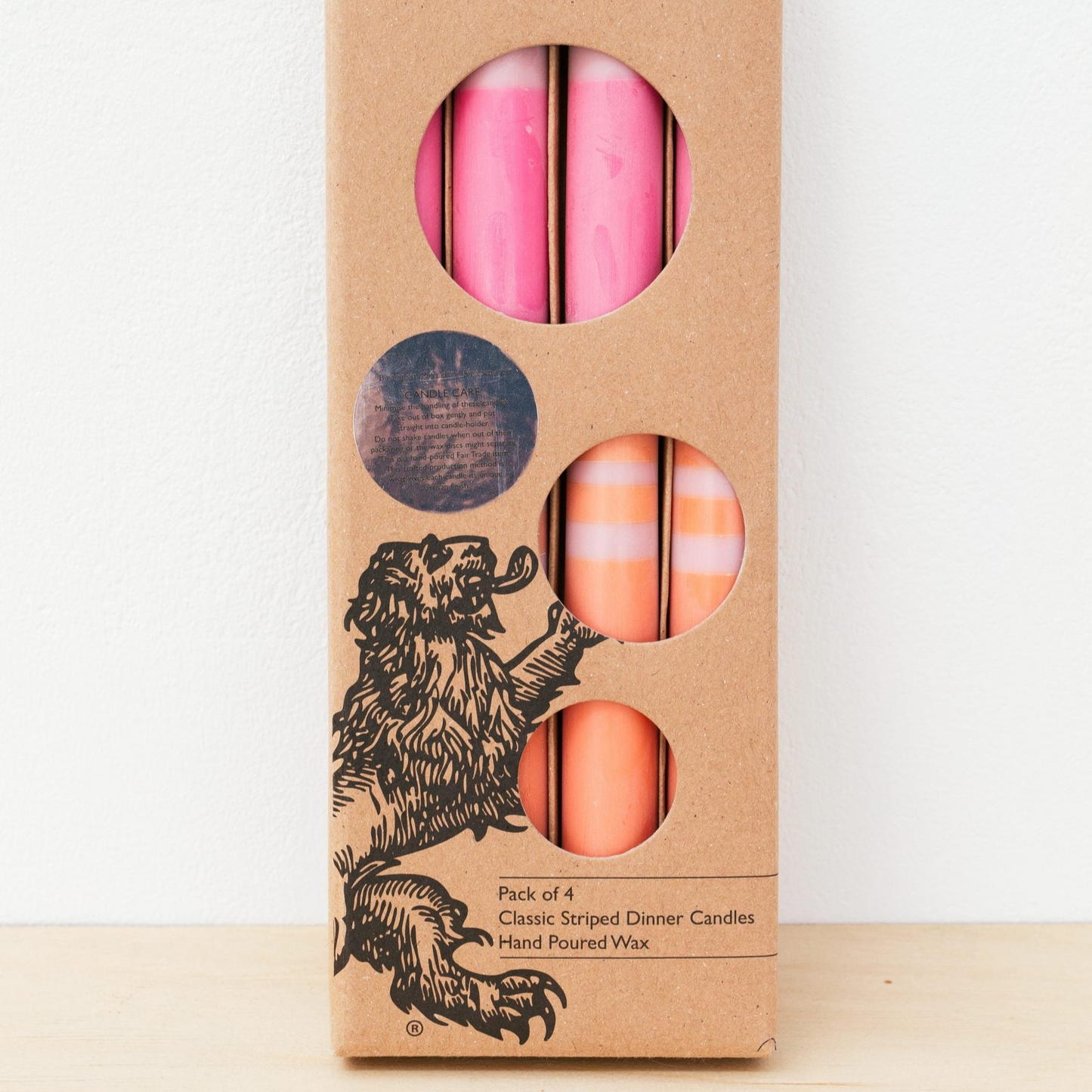 Striped Orange Flame, Venetian & Neyron Eco Dinner Candles, 4 pack