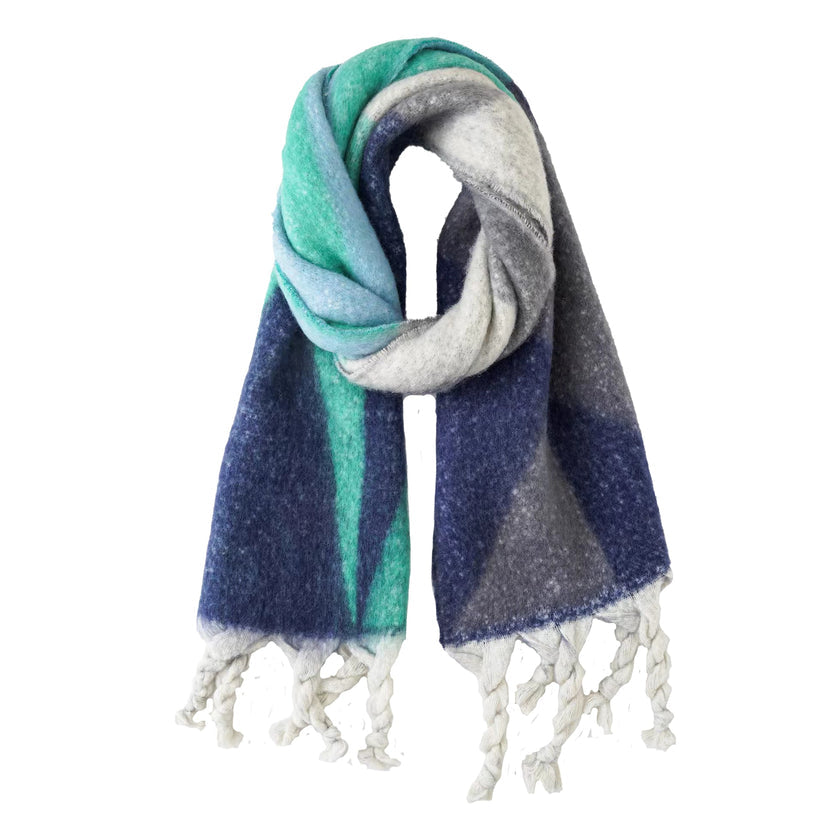 Abstract Chunky Tassel Scarf in Navy Mix