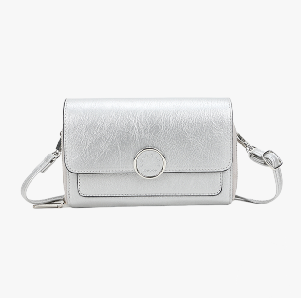 Double Zip Cross Body Bag in Silver