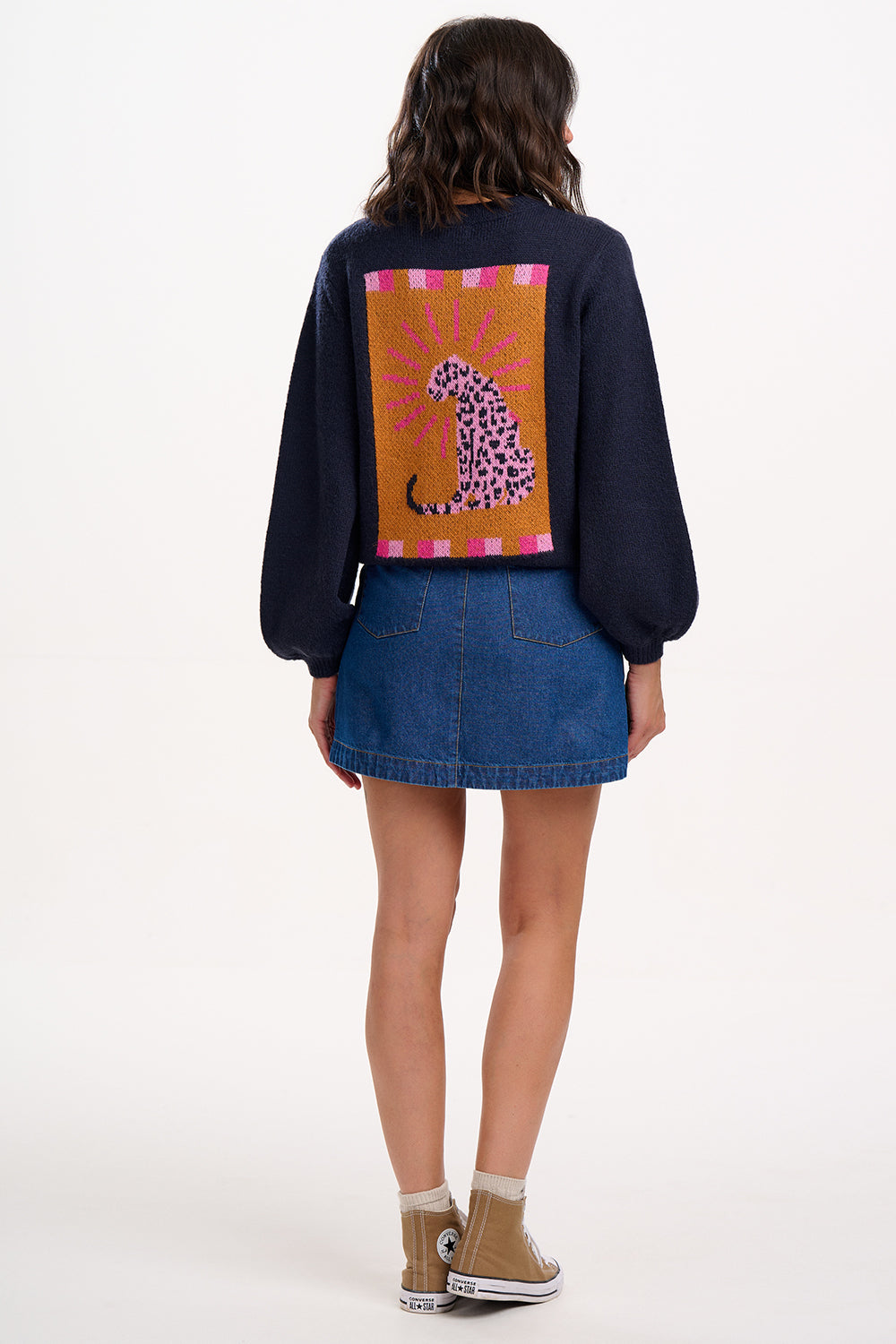 Sugarhill Brighton Essie Leopard Jumper in Navy