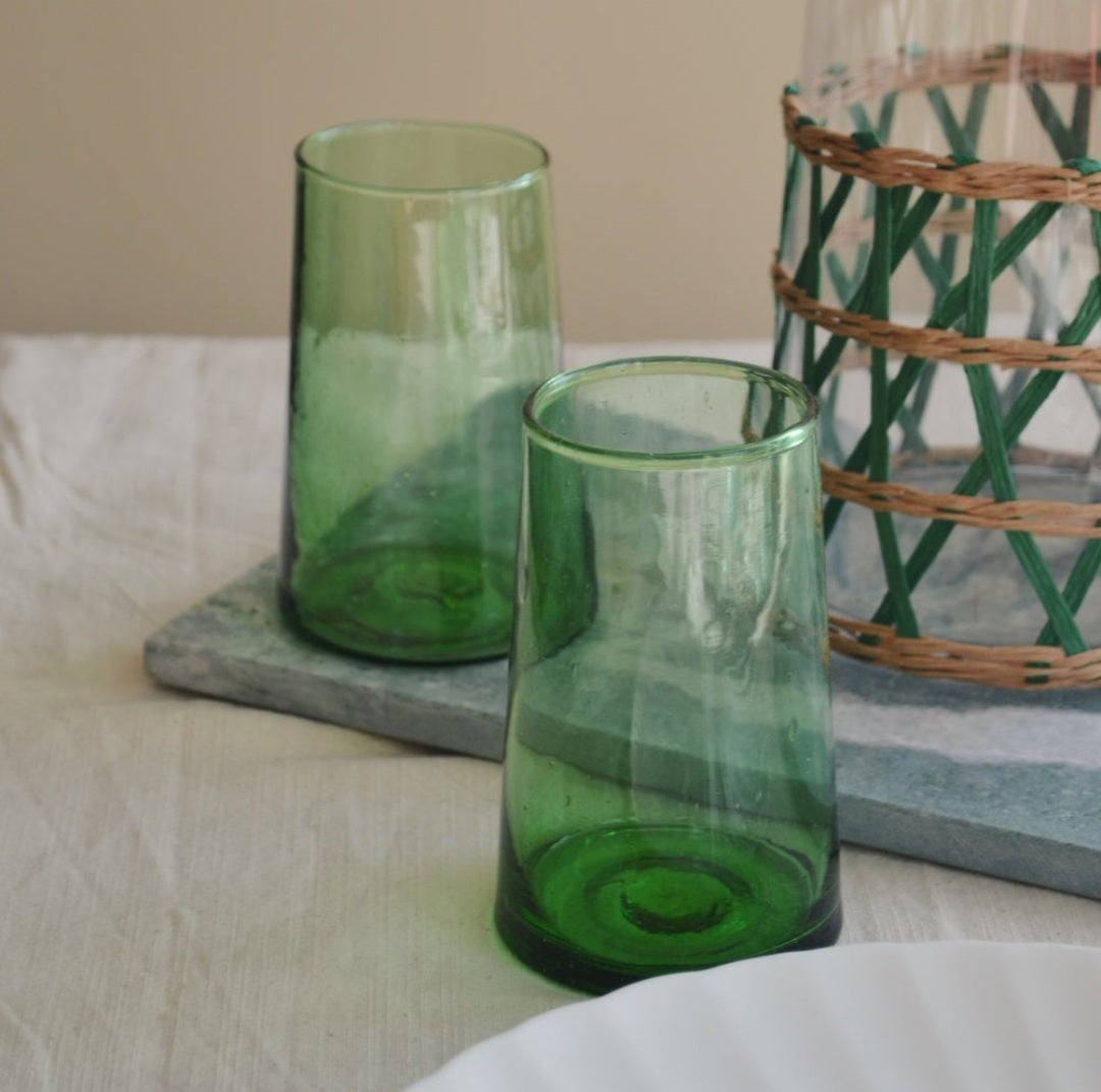 Hand-blown Moroccan Highball Tumbler in Green