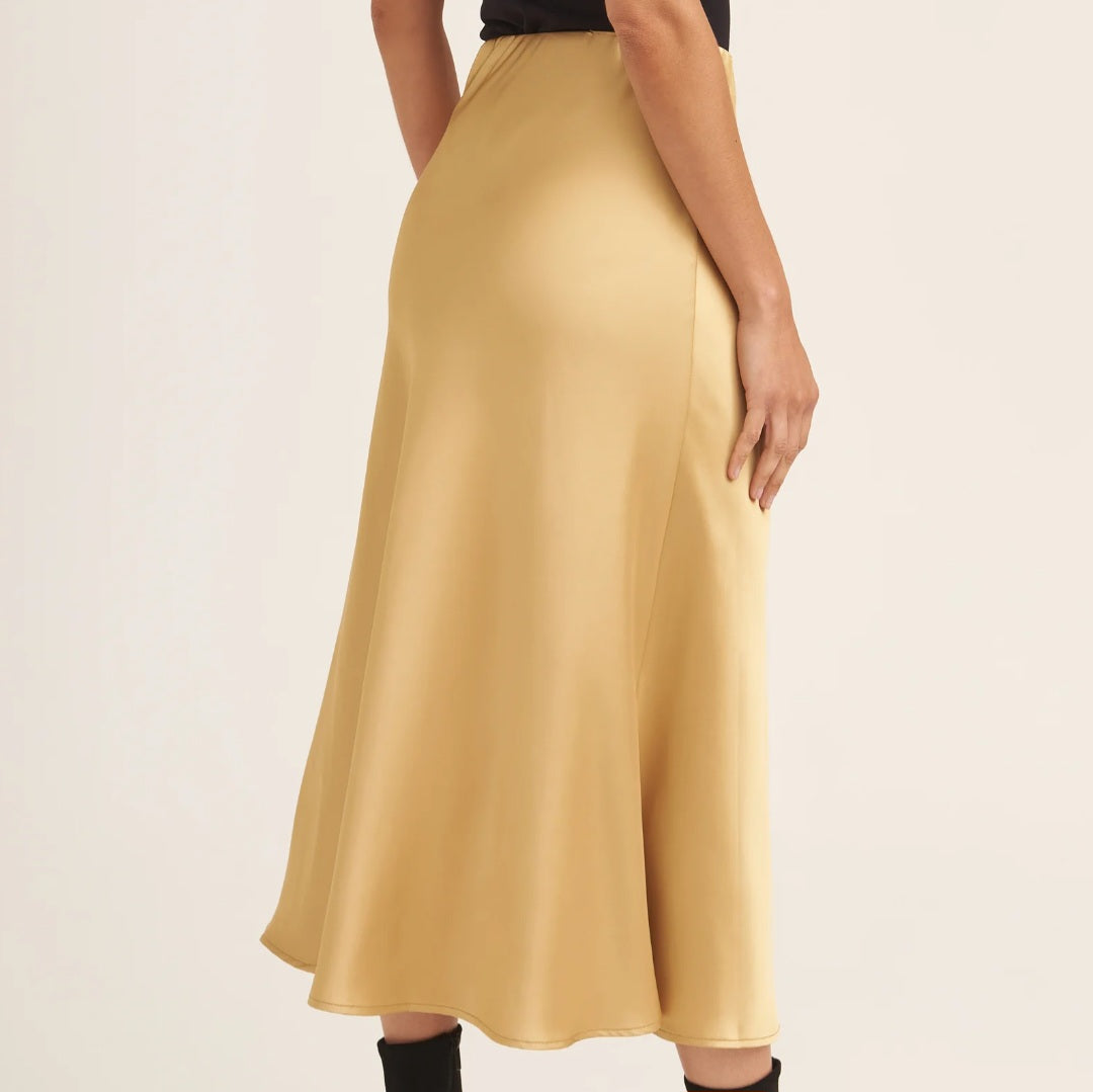 Champagne Gold Bias Cut Satin Skirt