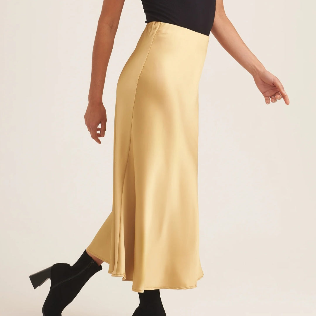Champagne Gold Bias Cut Satin Skirt