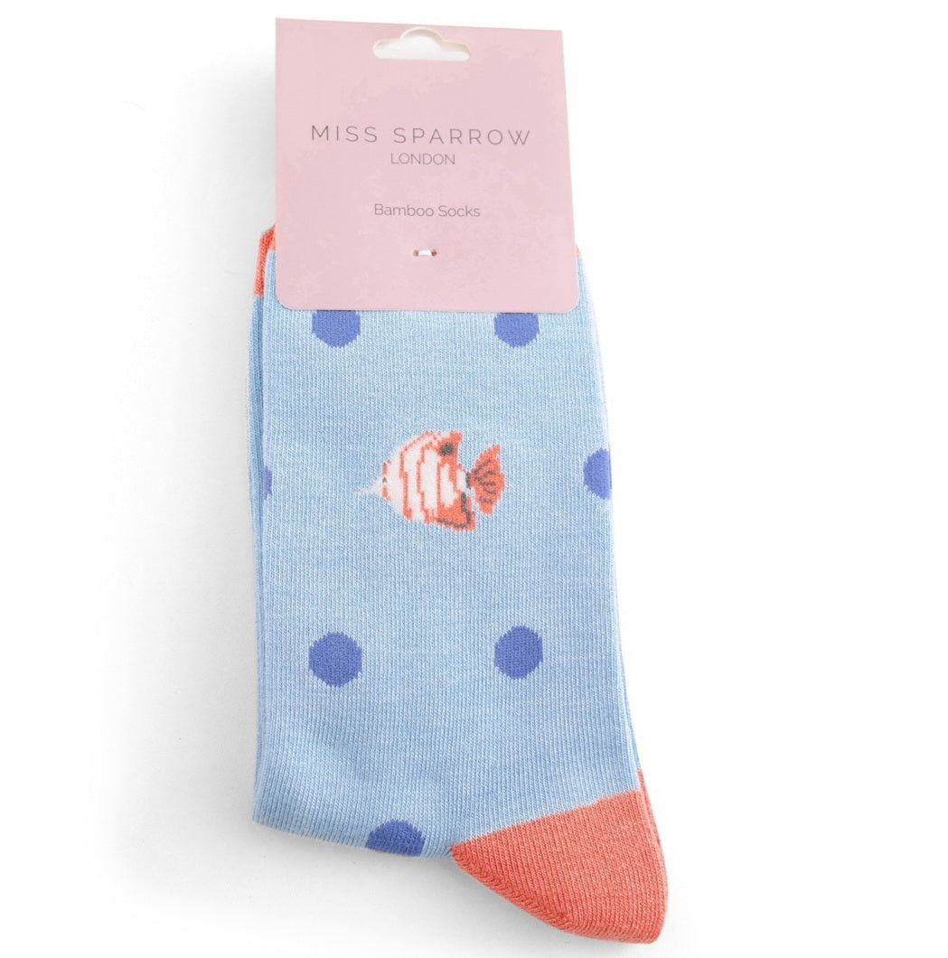 Tropical Fish Bamboo Socks in Blue