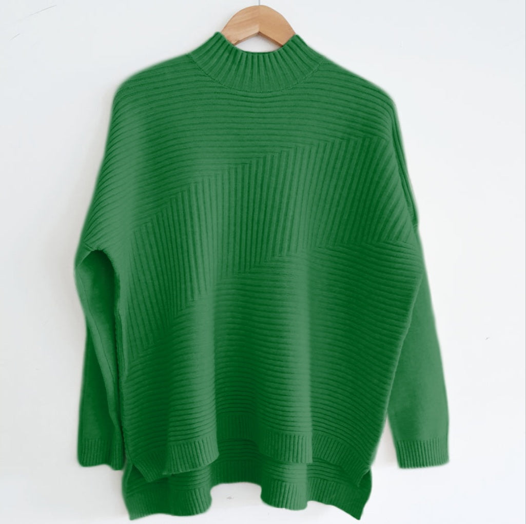 Ribbed Funnel Neck Jumper in Emerald