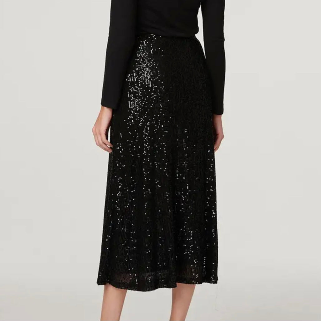 Black Sequin Midi Skirt