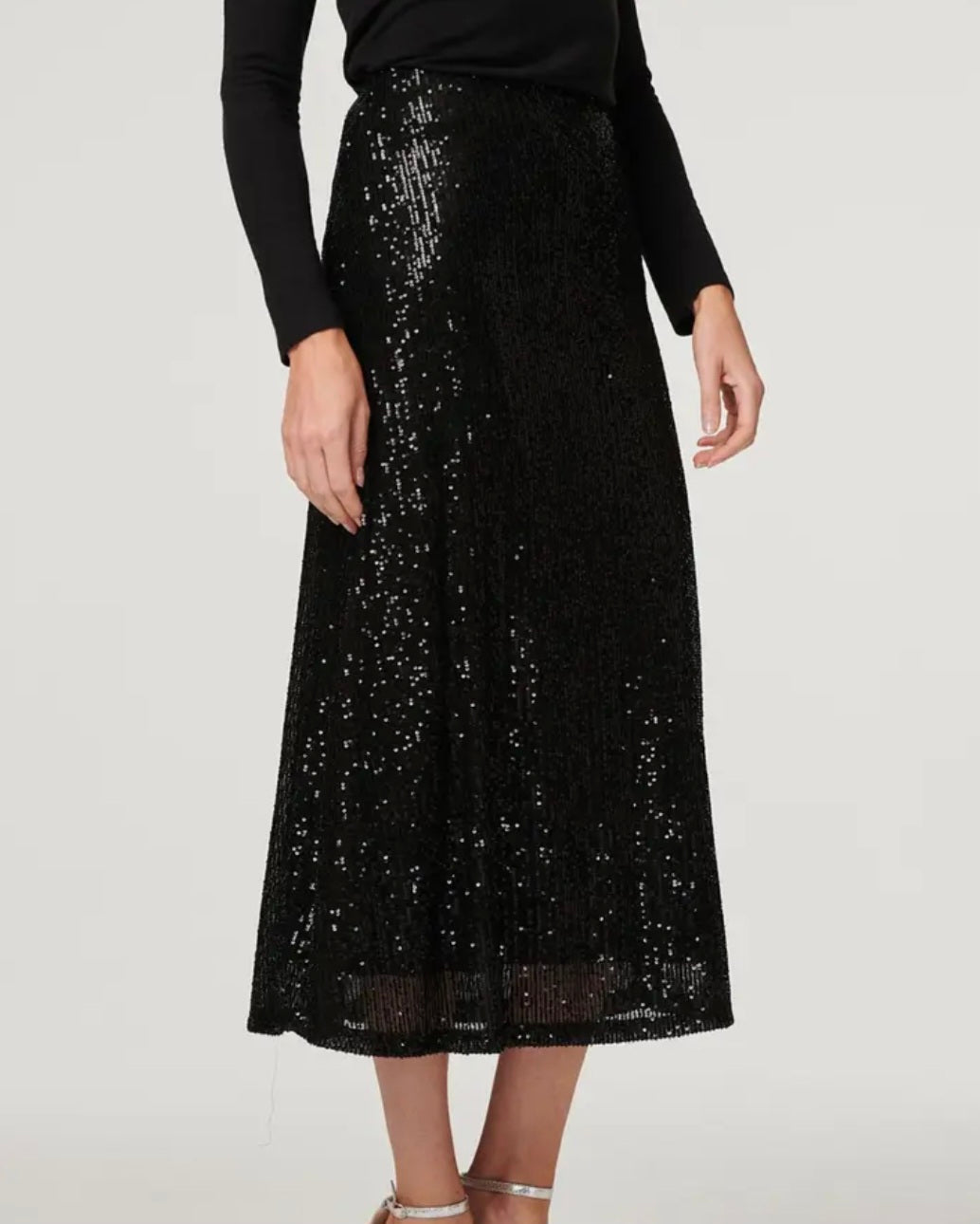Black Sequin Midi Skirt